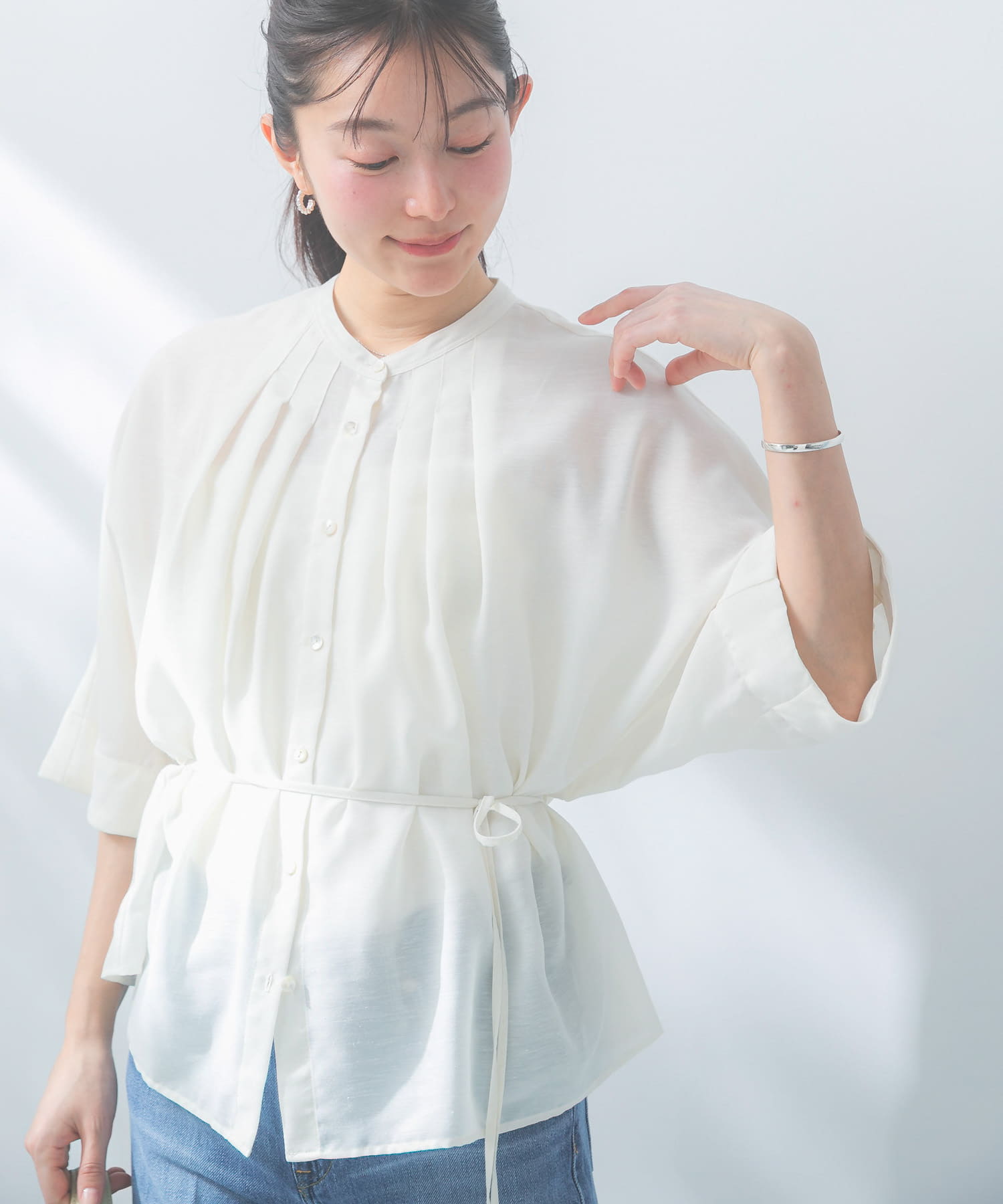 『WEB/一部店舗限定』リネン混ドルマンタックブラウス