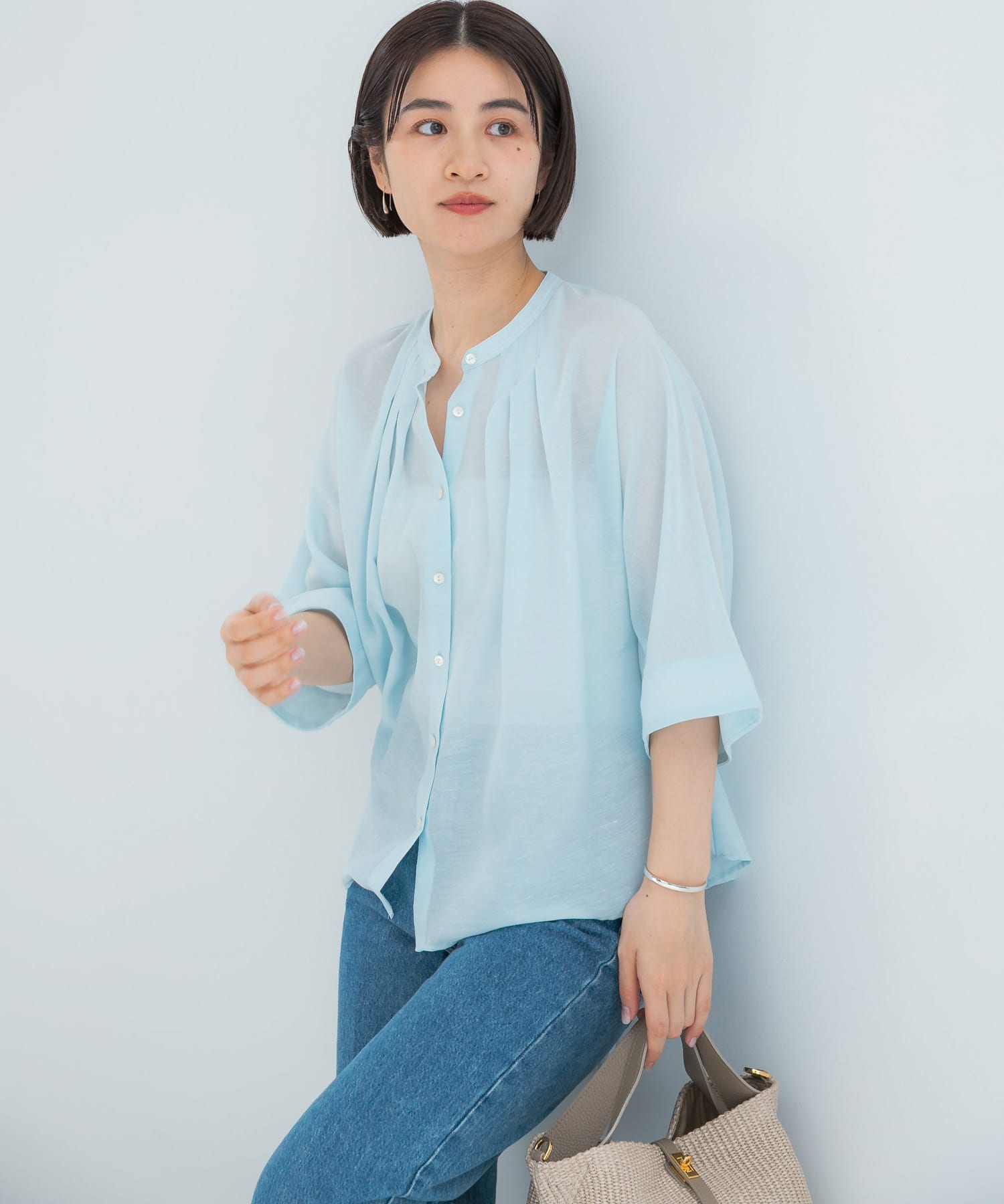 『WEB/一部店舗限定』リネン混ドルマンタックブラウス