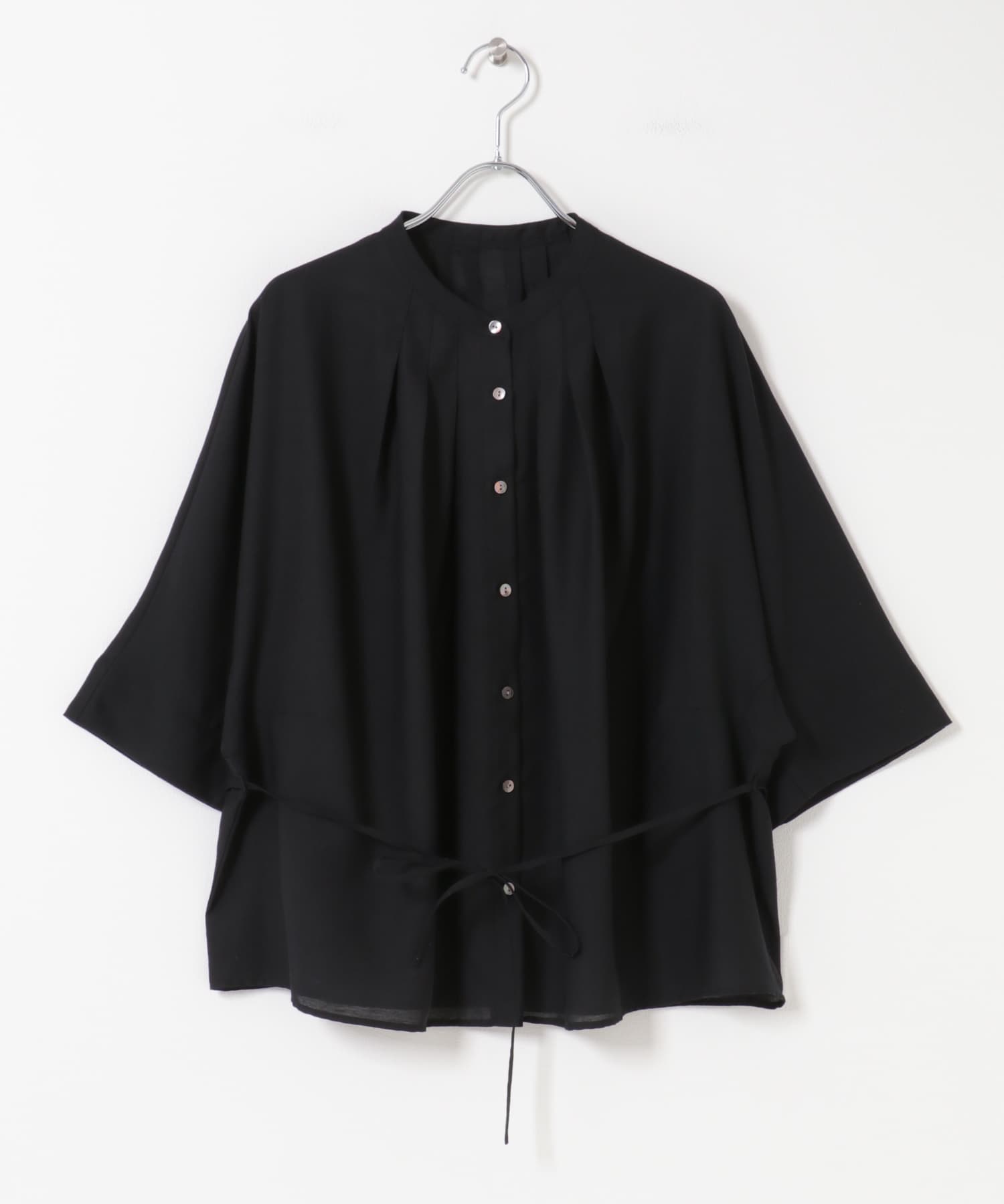 『WEB/一部店舗限定』リネン混ドルマンタックブラウス BLACK Free