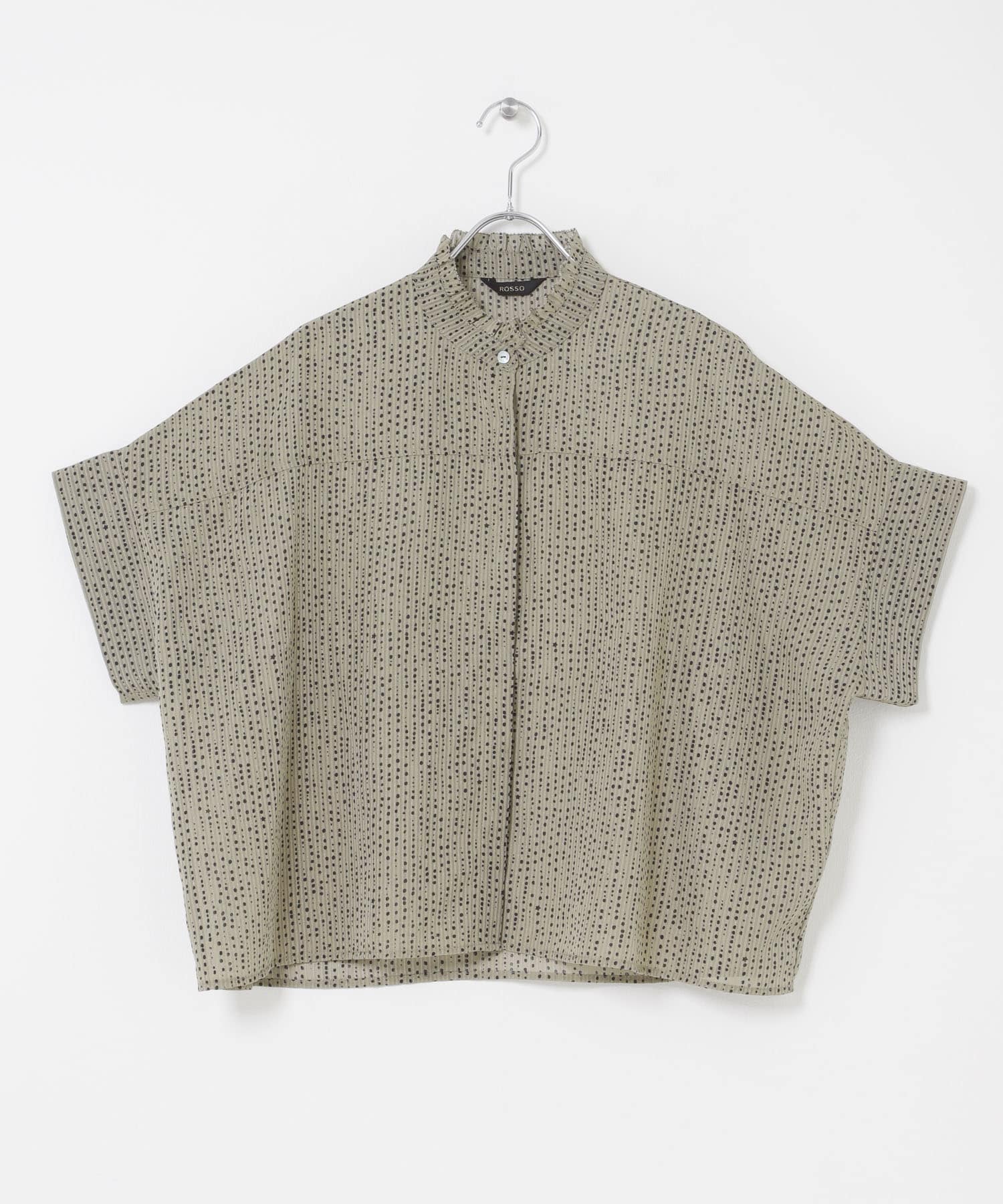 ウォッシャブルドットフリルネックブラウス KHAKI DOT Free