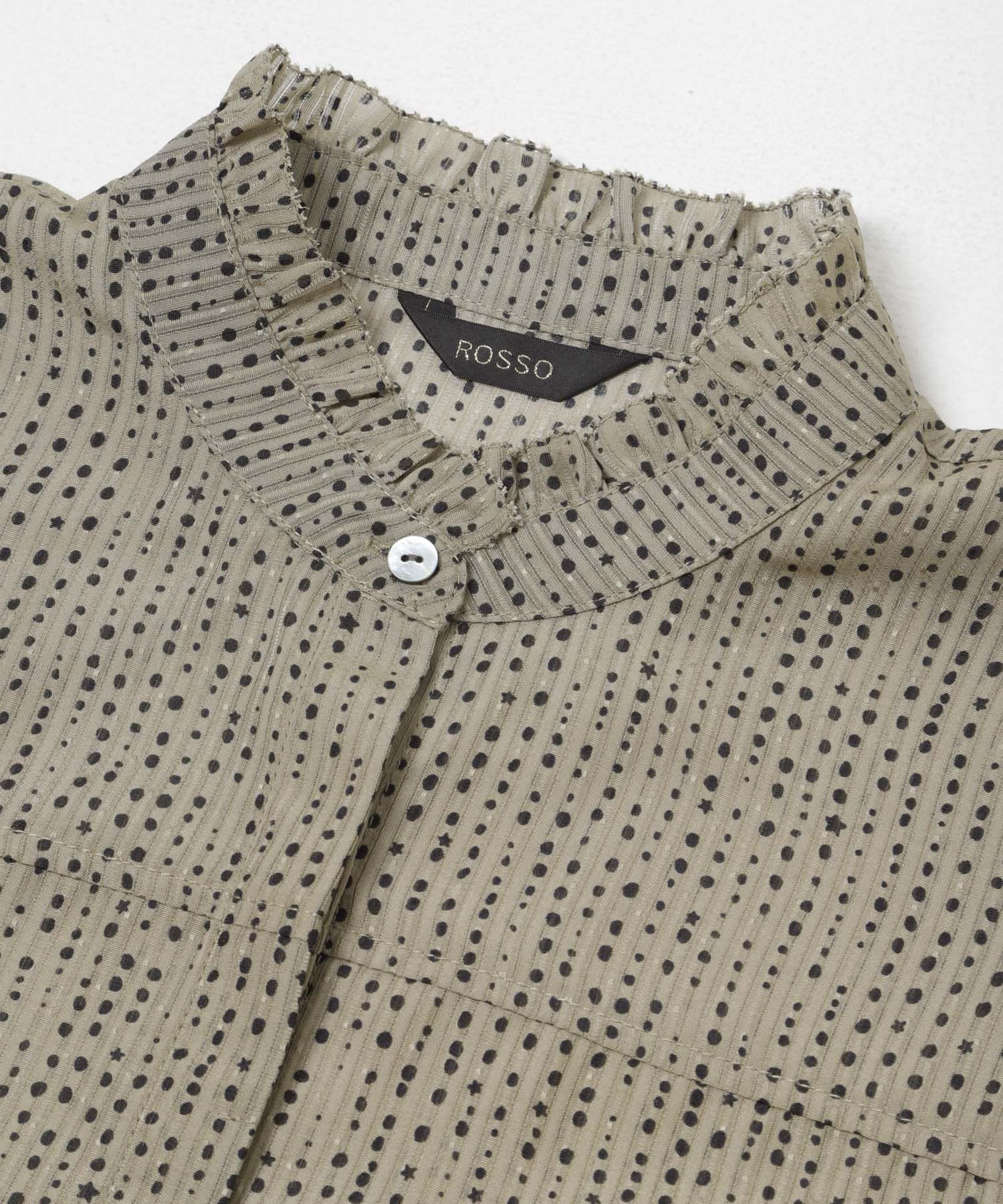『WEB/一部店舗限定』ウォッシャブルドットフリルネックブラウス KHAKI DOT Free