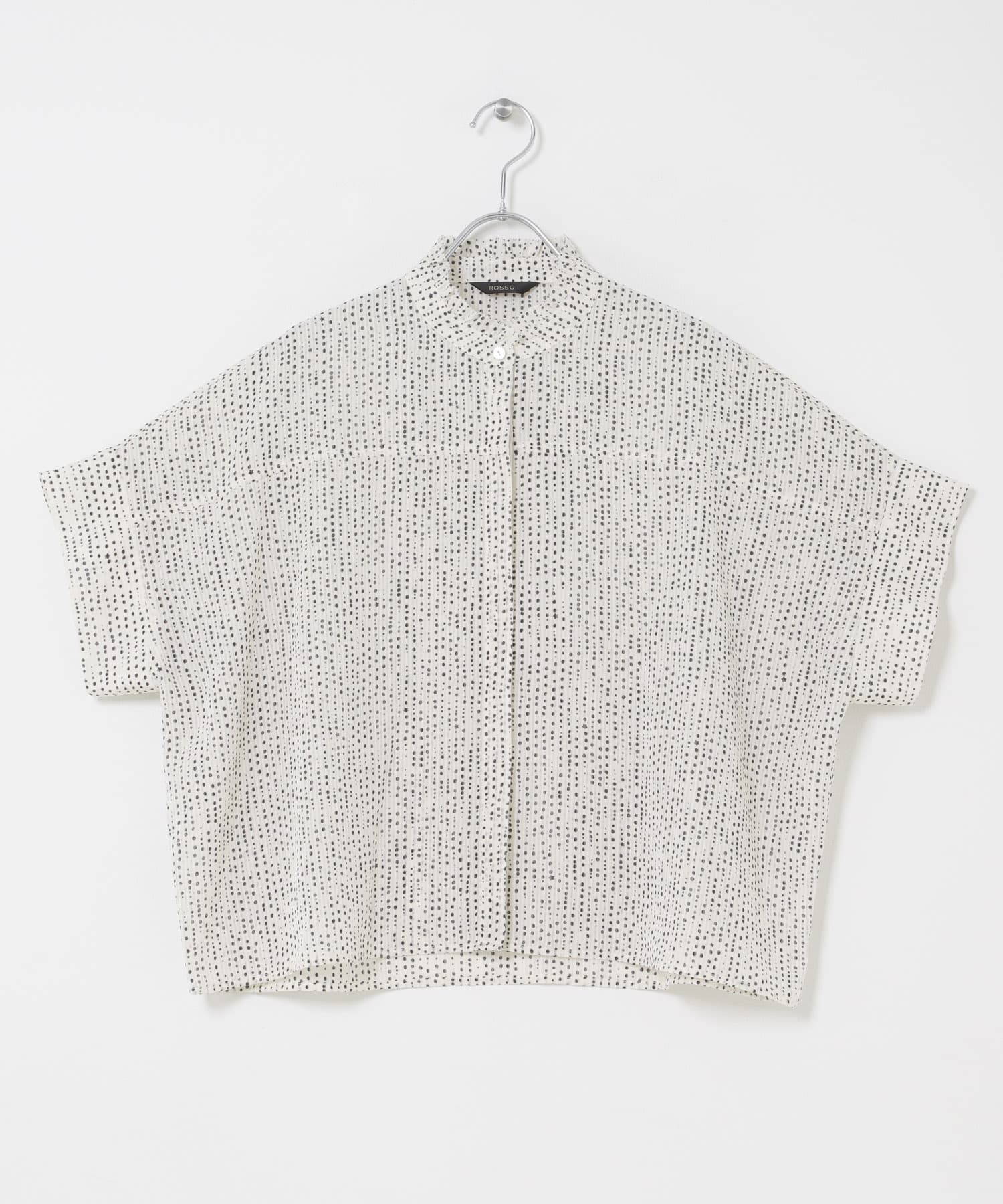 ウォッシャブルドットフリルネックブラウス OFF DOT Free