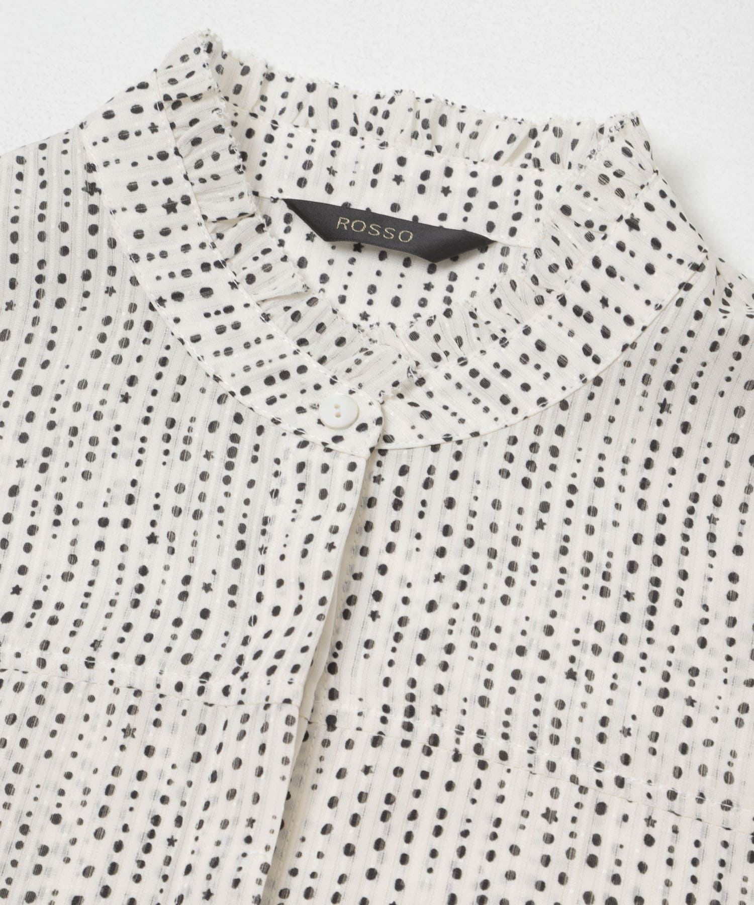 ウォッシャブルドットフリルネックブラウス OFF DOT Free