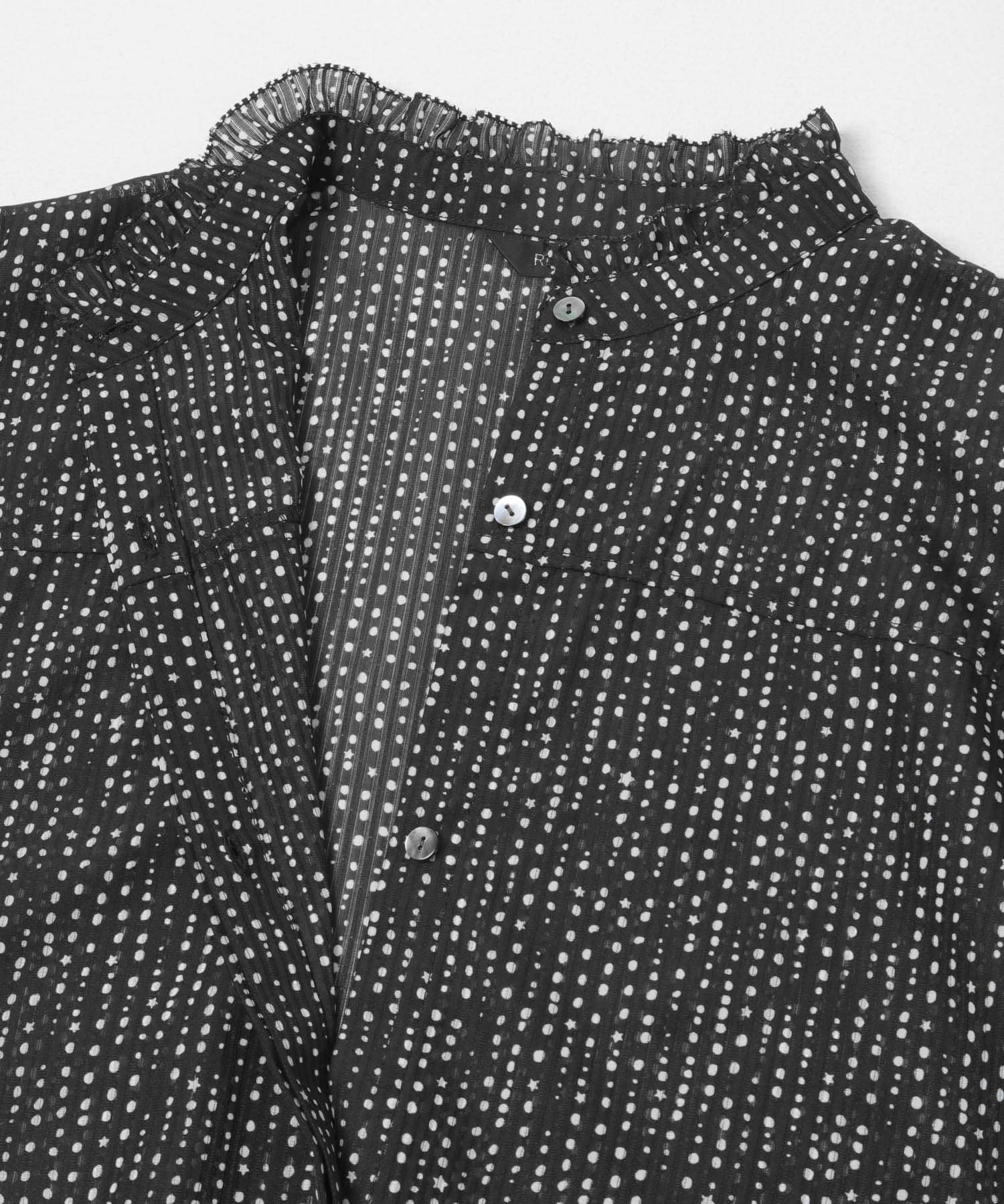 『WEB/一部店舗限定』ウォッシャブルドットフリルネックブラウス BLACK DOT Free