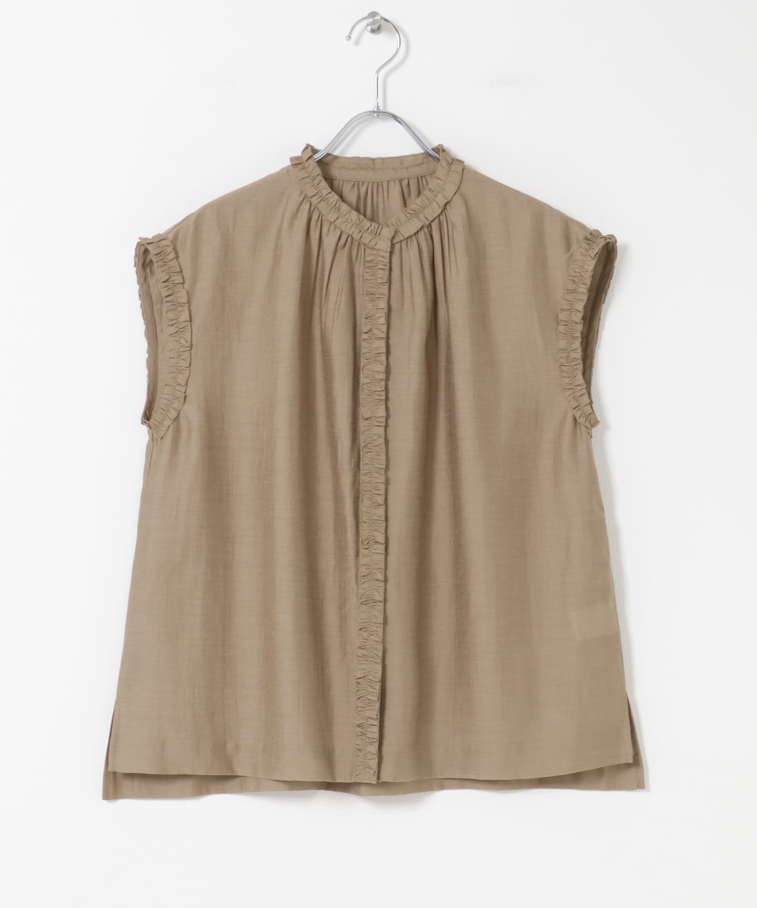 フリルディテールノースリーブブラウス BEIGE Free