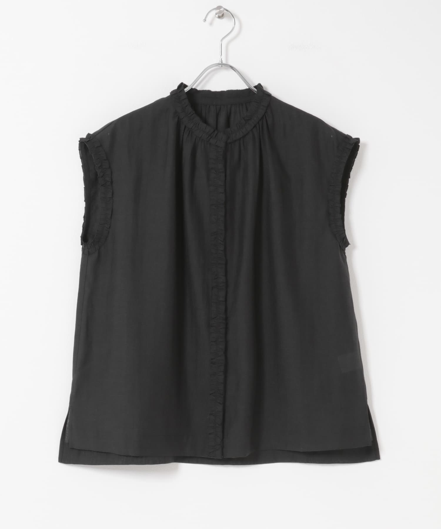 フリルディテールノースリーブブラウス BLACK Free