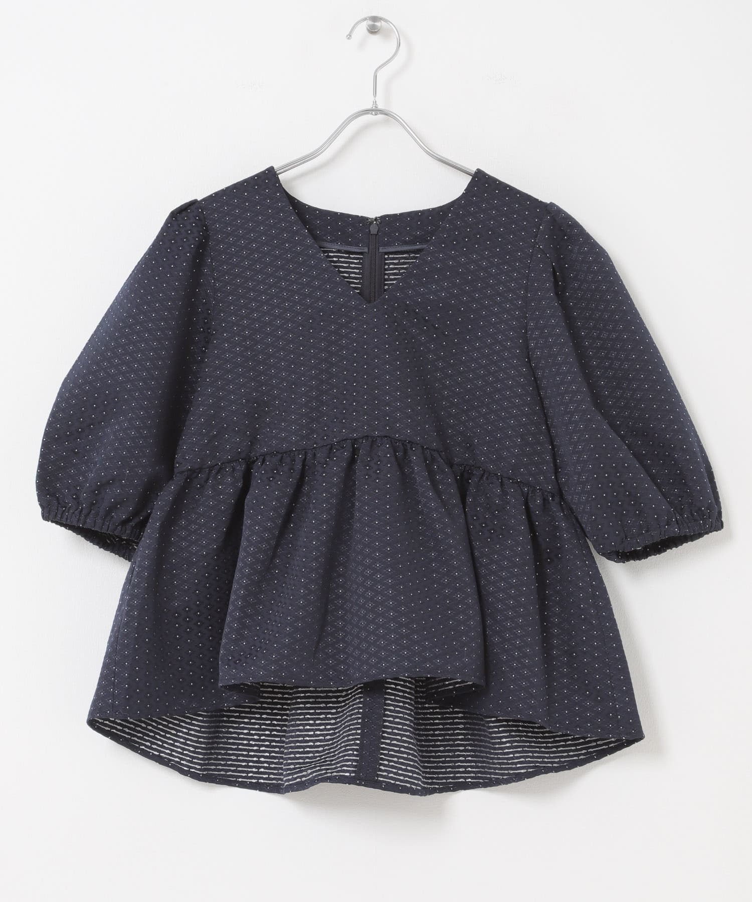 『WEB限定』ジャガードペプラムＶネックブラウス NAVY Free