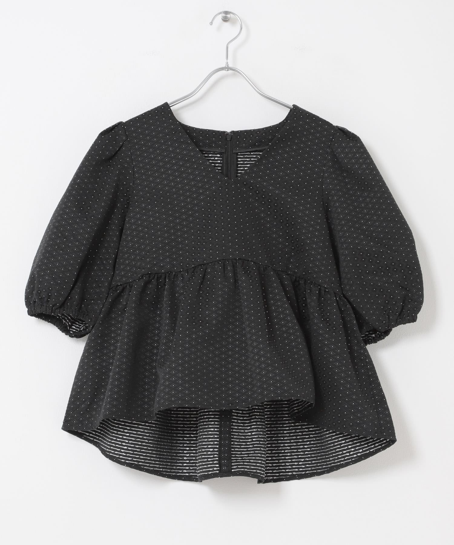 『WEB限定』ジャガードペプラムＶネックブラウス BLACK Free