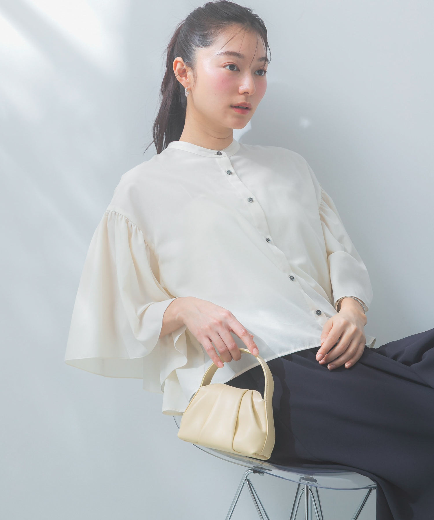 『一部WEB限定カラー』UVカットウォッシャブルリネン混ブラウス