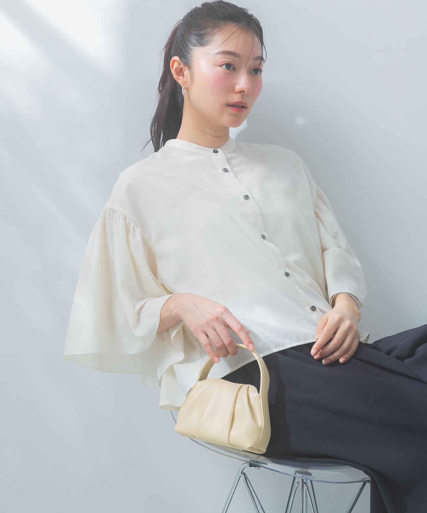 『一部WEB限定カラー』UVカットウォッシャブルリネン混ブラウス