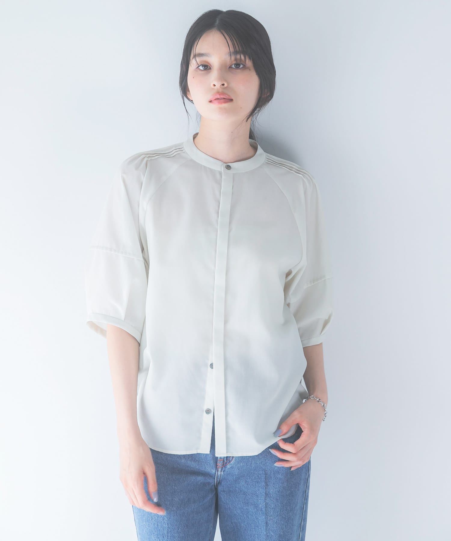 『WEB/一部店舗限定』UVカットウォッシャブルリネン混シャツブラウス