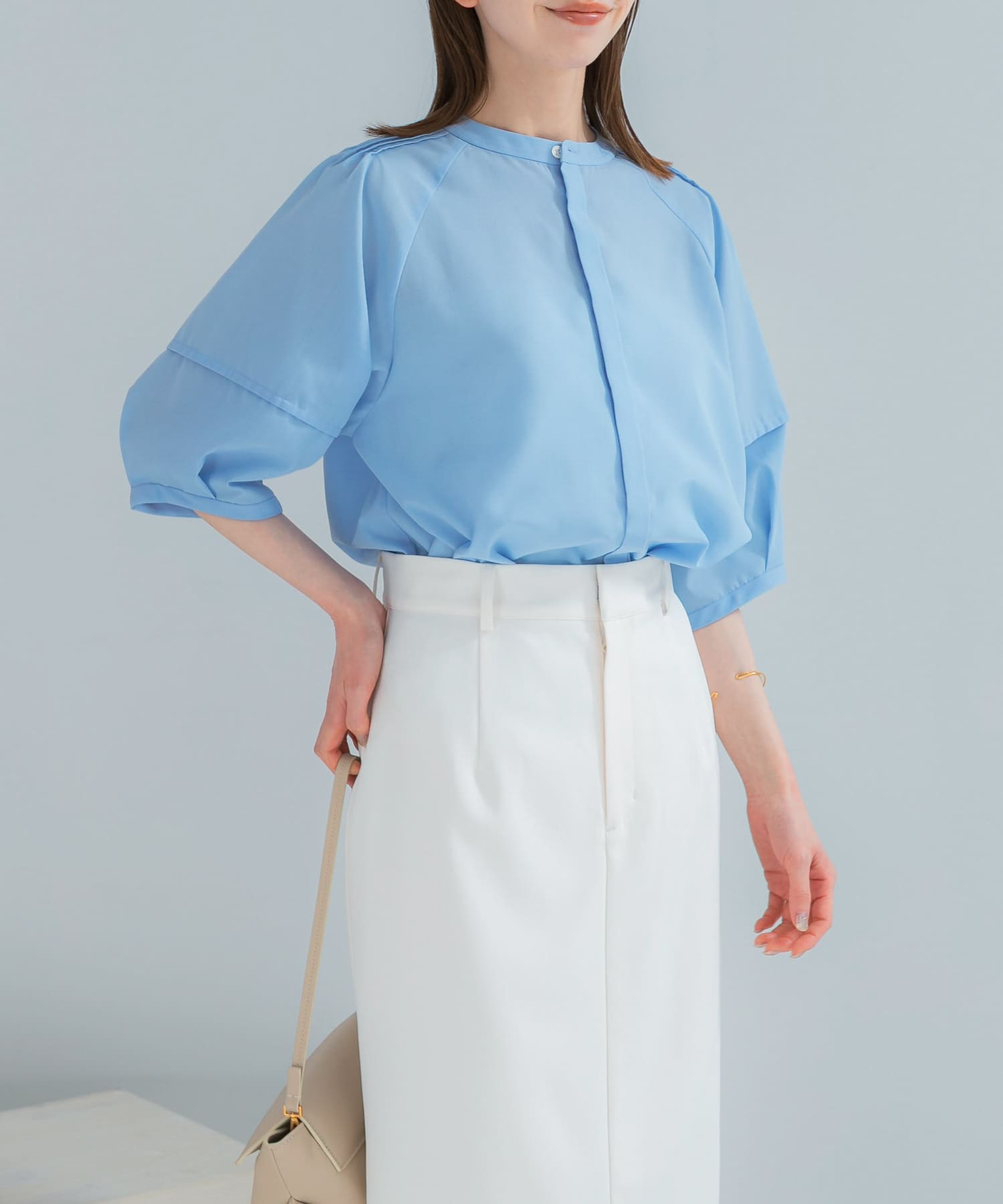 『WEB/一部店舗限定』UVカットウォッシャブルリネン混シャツブラウス