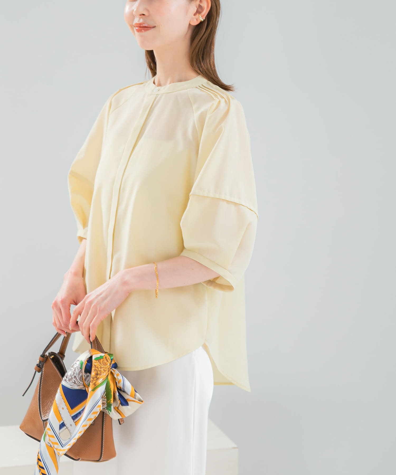 『WEB/一部店舗限定』UVカットウォッシャブルリネン混シャツブラウス