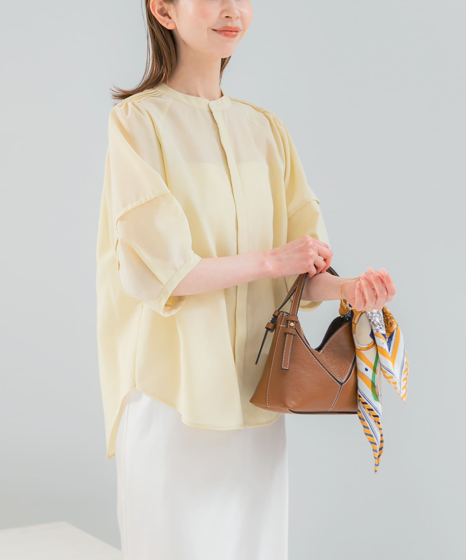 WEB/一部店舗限定』UVカットウォッシャブルリネン混シャツブラウス