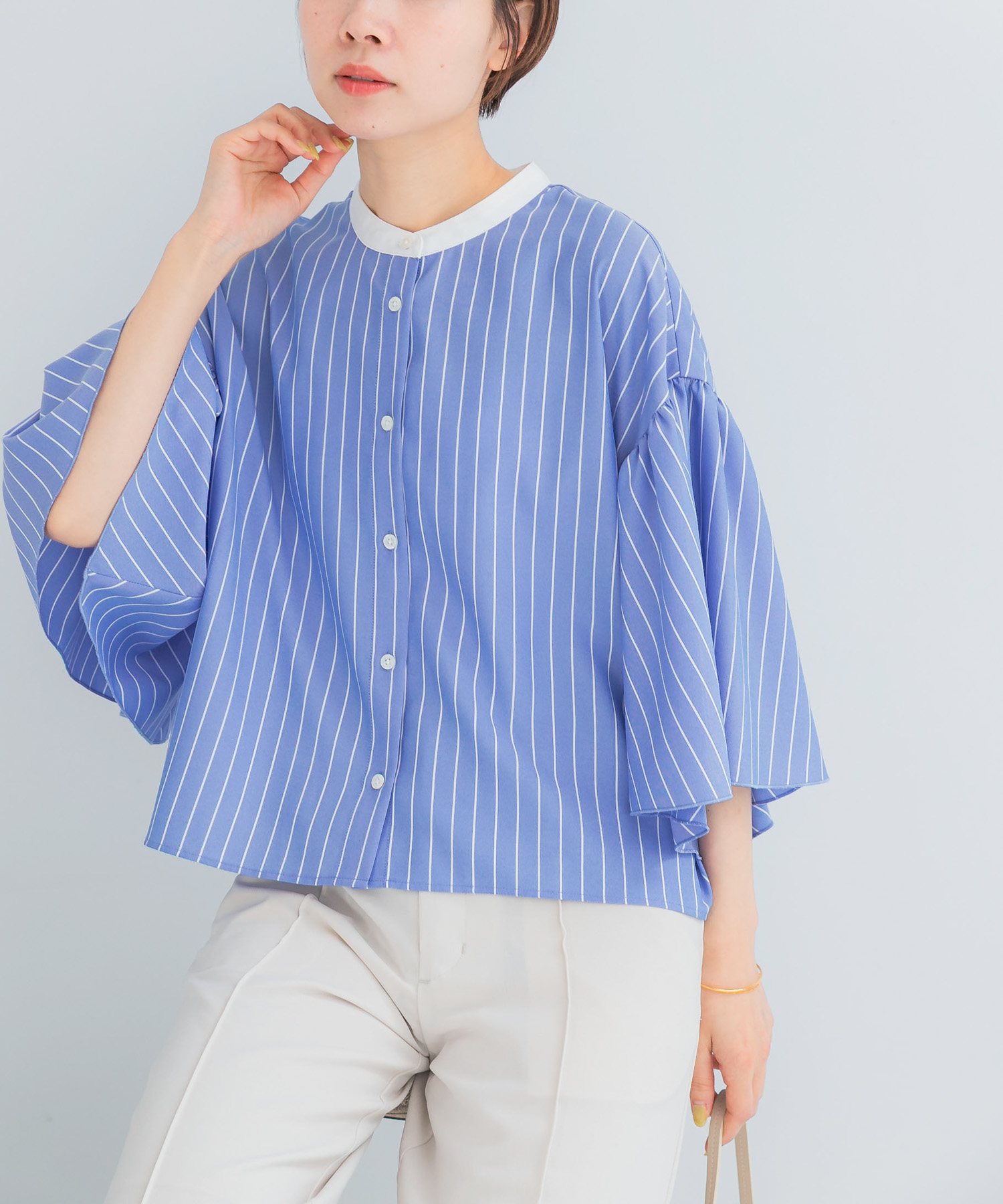 ウォッシャブルストライプブラウス