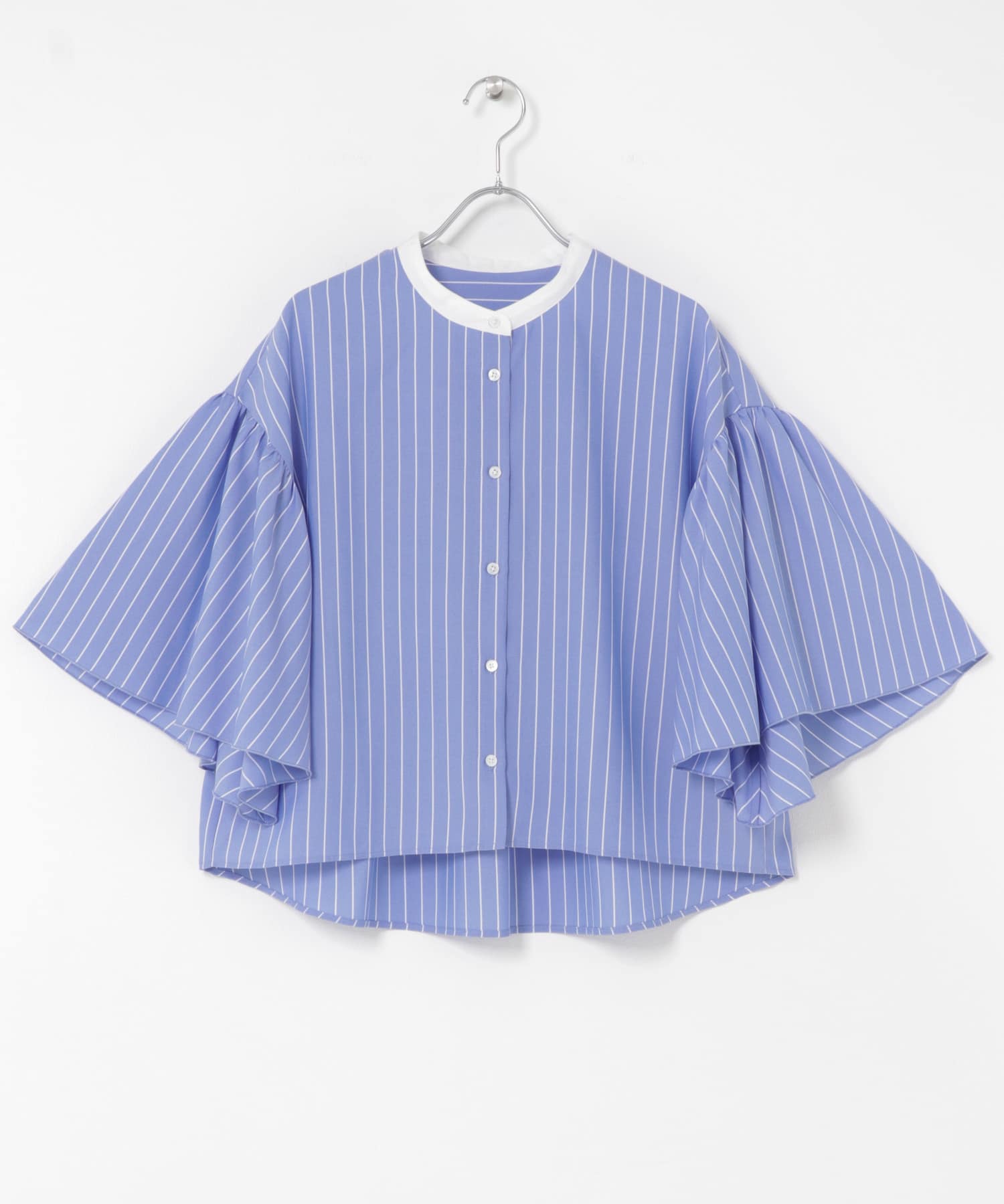 ウォッシャブルストライプブラウス BLUE Free
