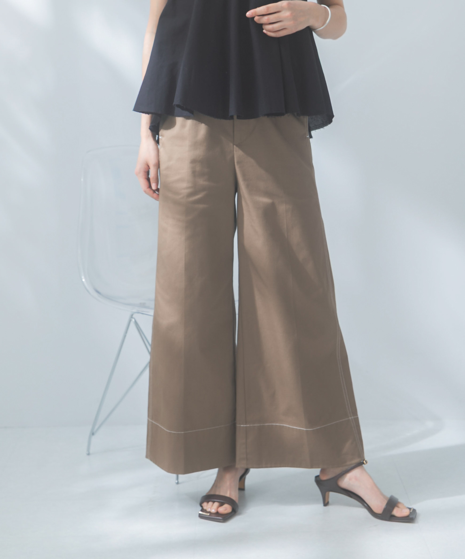 コットンツイルワイドパンツ