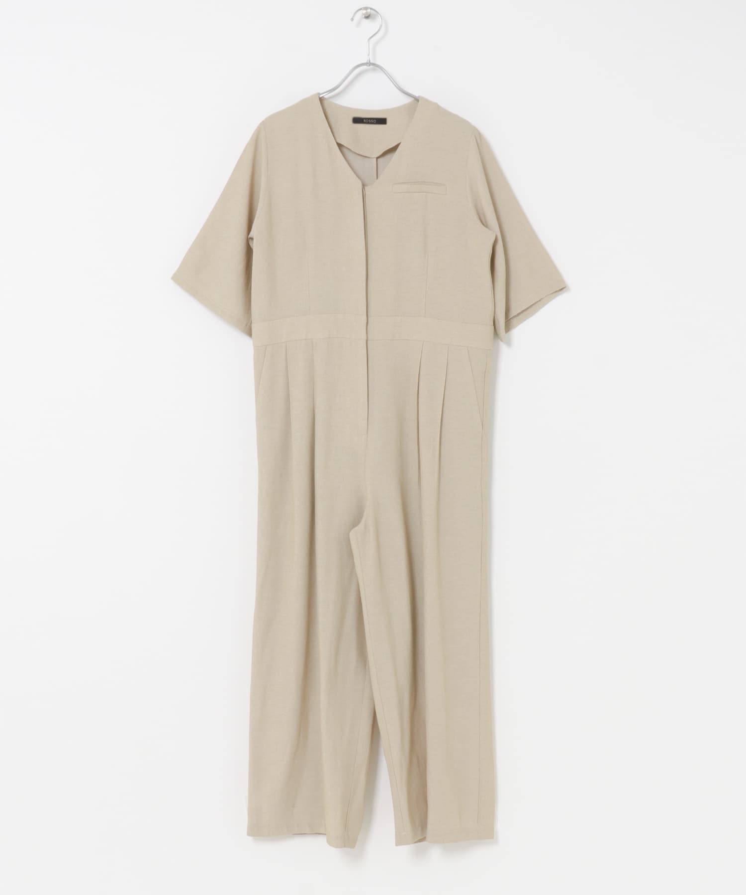 リネンライク5分袖オールインワン BEIGE 36