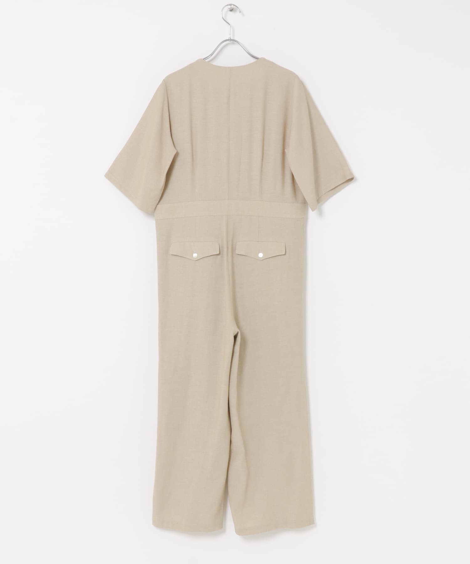 リネンライク5分袖オールインワン BEIGE 36