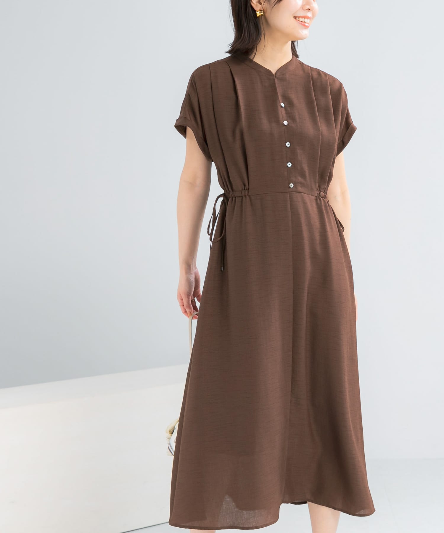 verybrain シアーワンピース ウォッシャブルセミシアー2WAYネックワンピース(Free BROWN