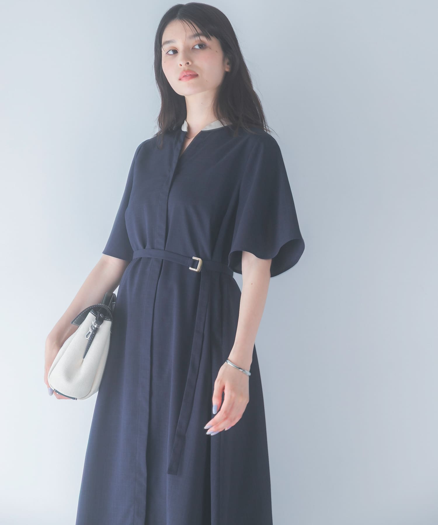 ウォッシャブルフレアスリーブワンピース(Free NAVY): ワンピース