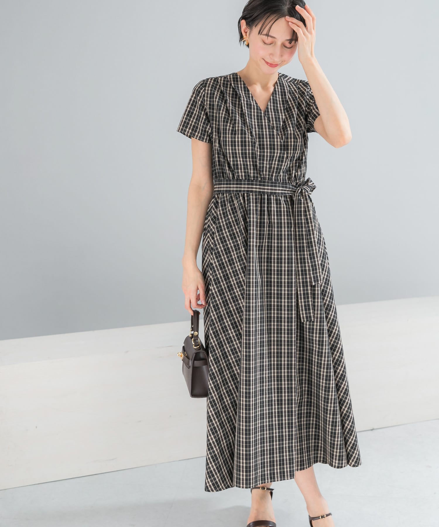 『WEB/一部店舗限定』チェックカシュクールワンピース