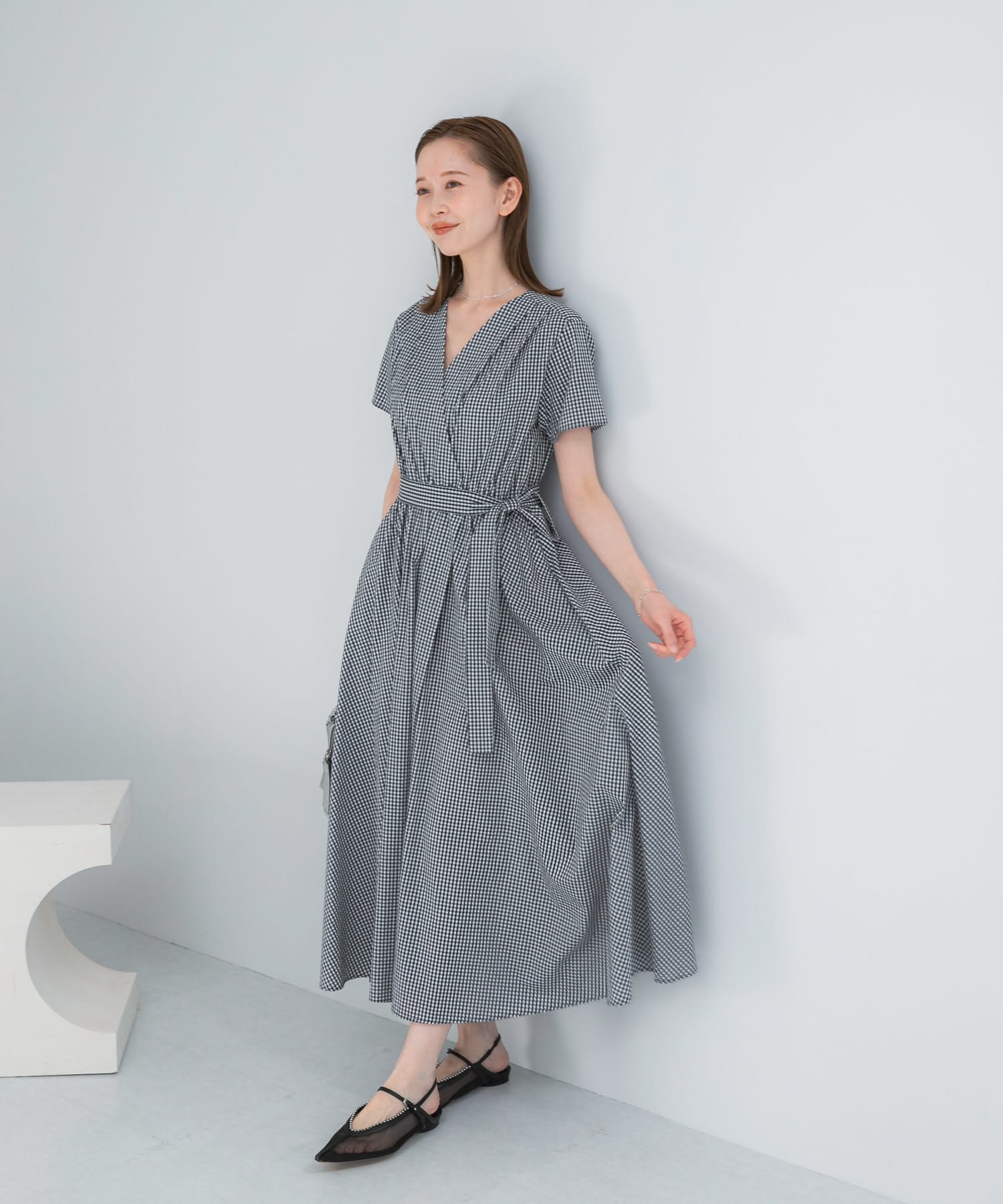 『WEB/一部店舗限定』チェックカシュクールワンピース
