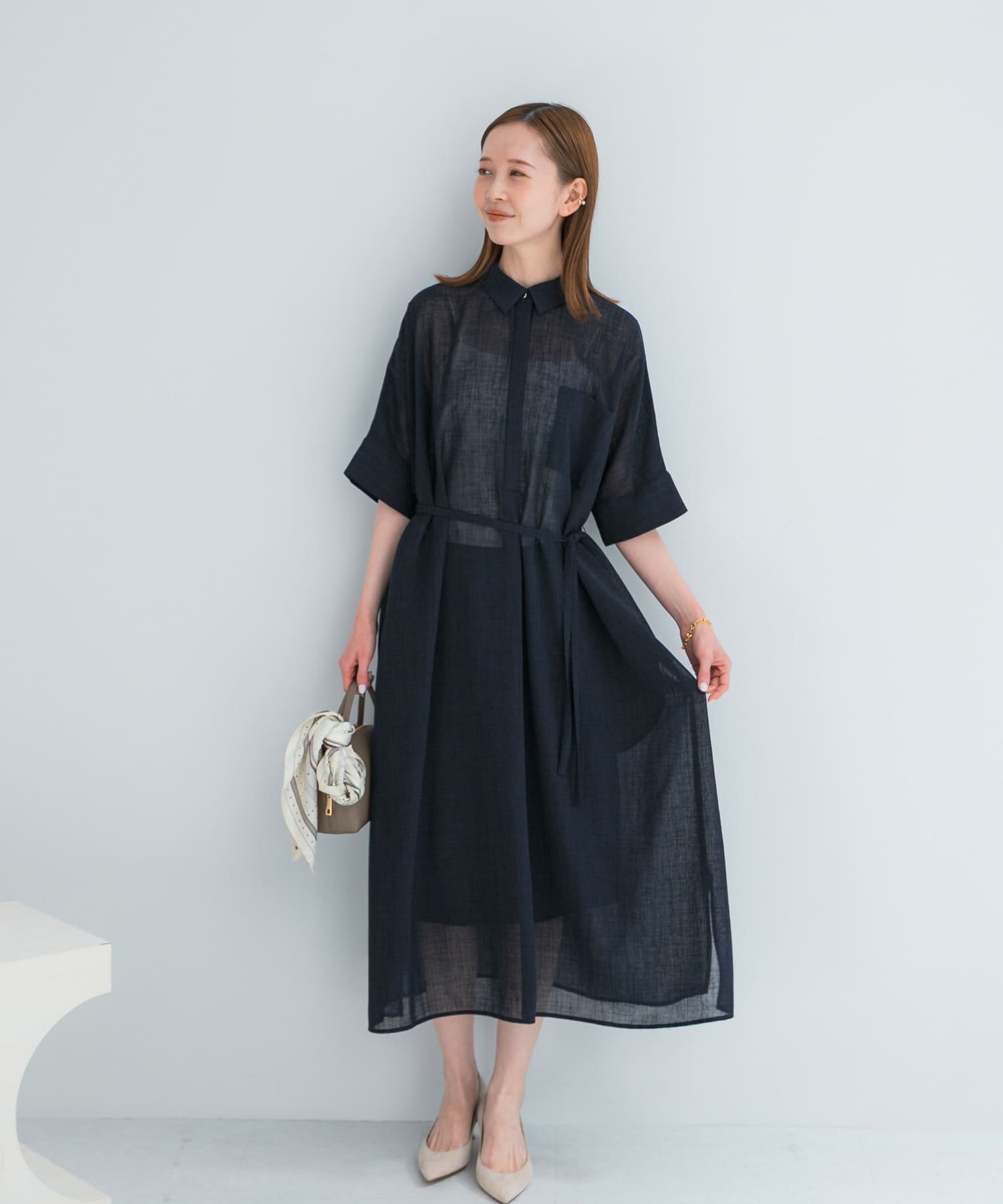 セミシアー5分袖シャツワンピース(Free B/STRIPE): ワンピース｜URBAN