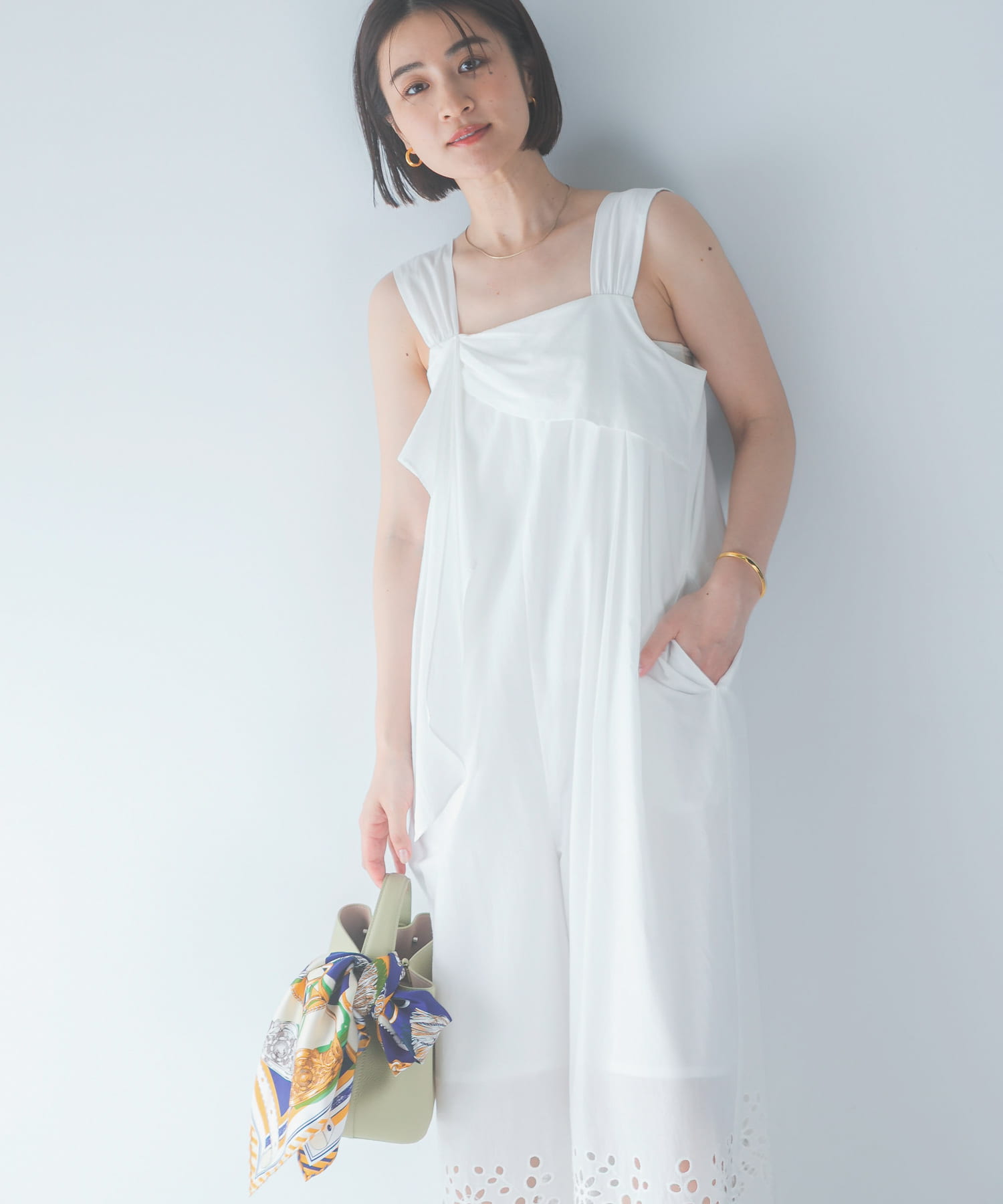 コットンエンブロイダリーオールインワン(36 WHITE): ボトム｜URBAN