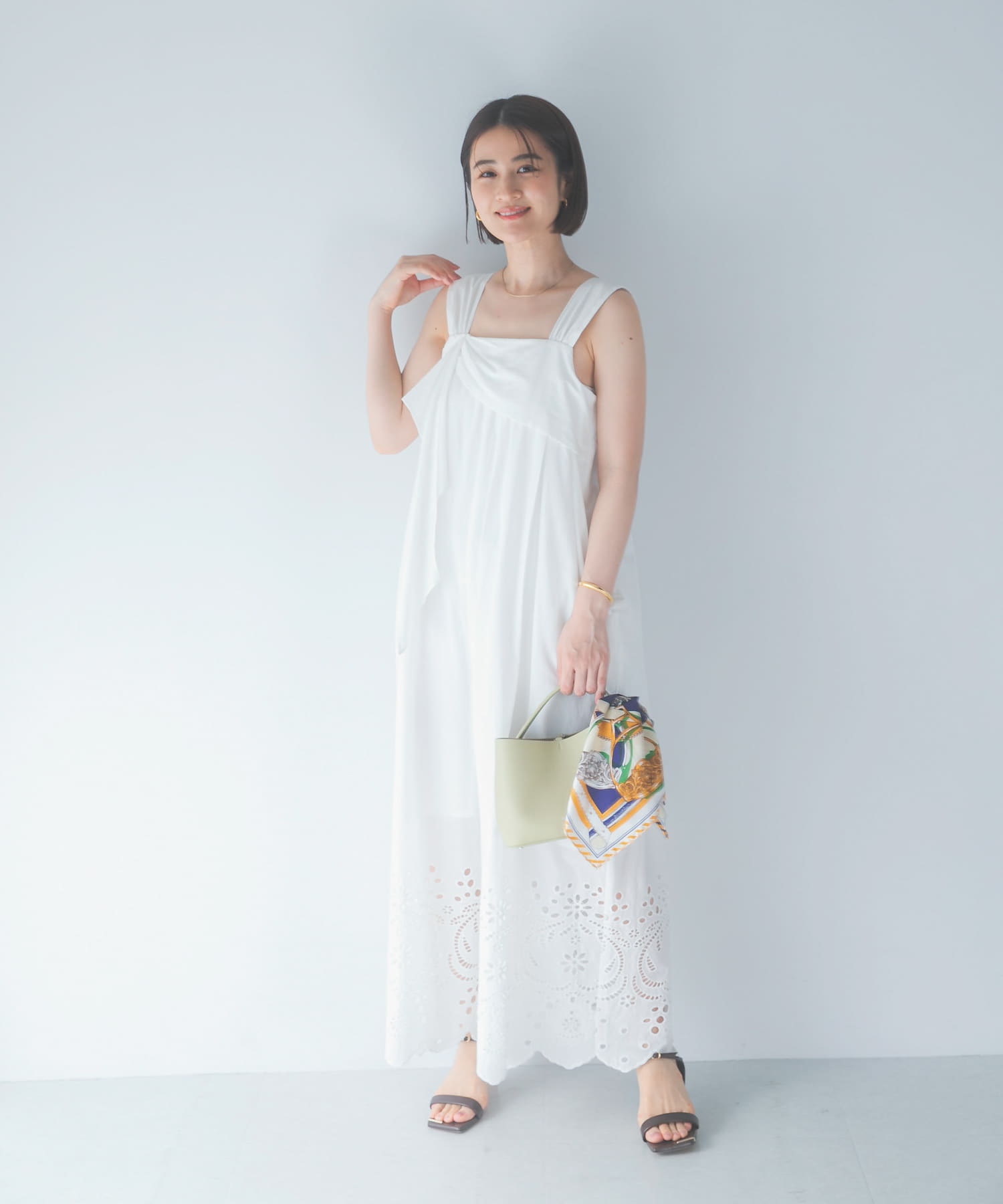 コットンエンブロイダリーオールインワン(36 WHITE): ボトム｜URBAN