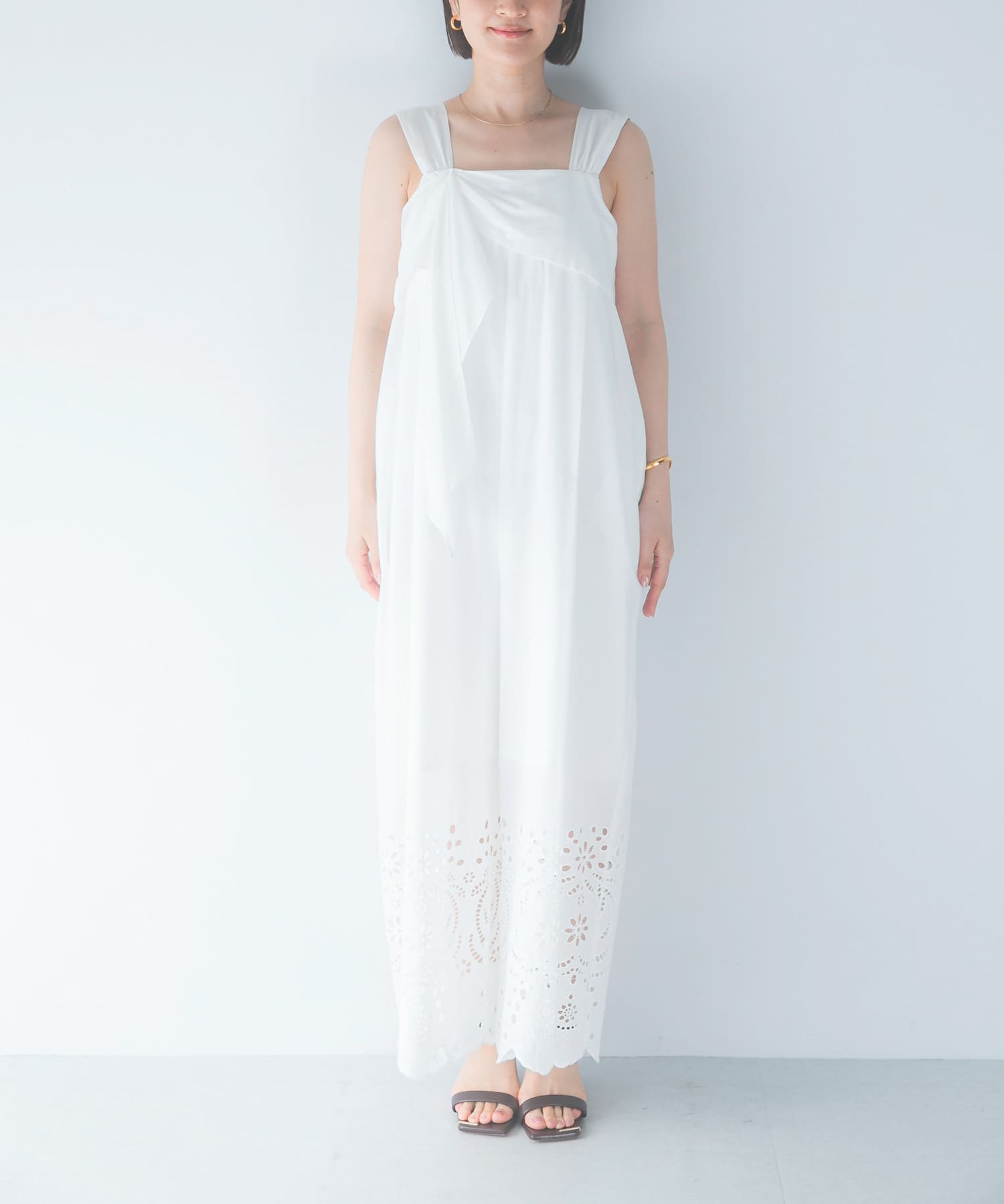 コットンエンブロイダリーオールインワン(36 WHITE): ボトム｜URBAN
