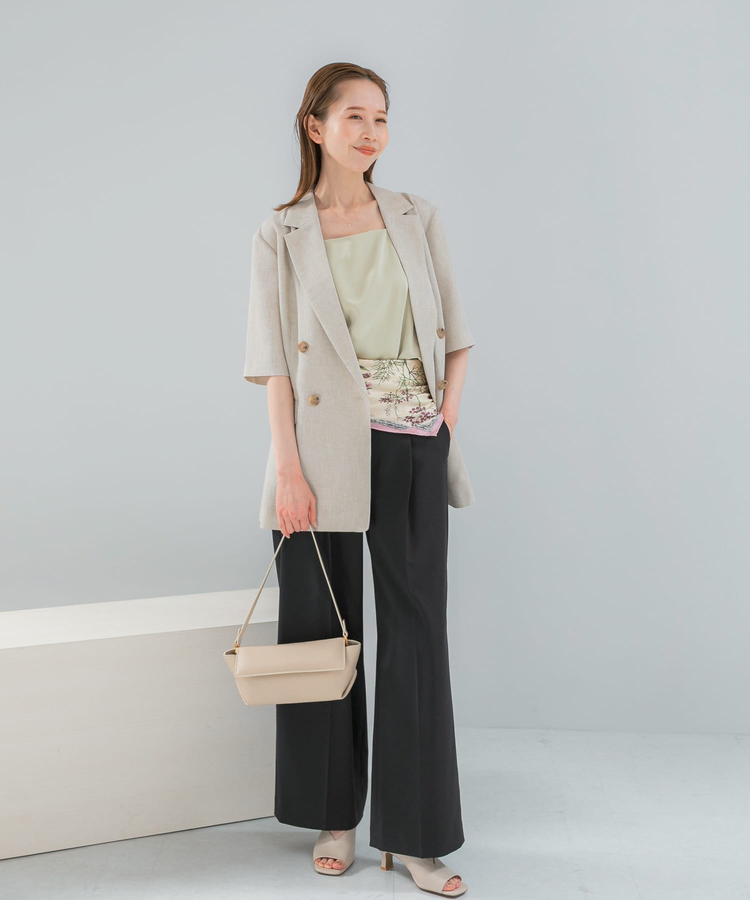 防シワ リネンライクハーフスリーブジャケット(36 L.BEIGE): アウター