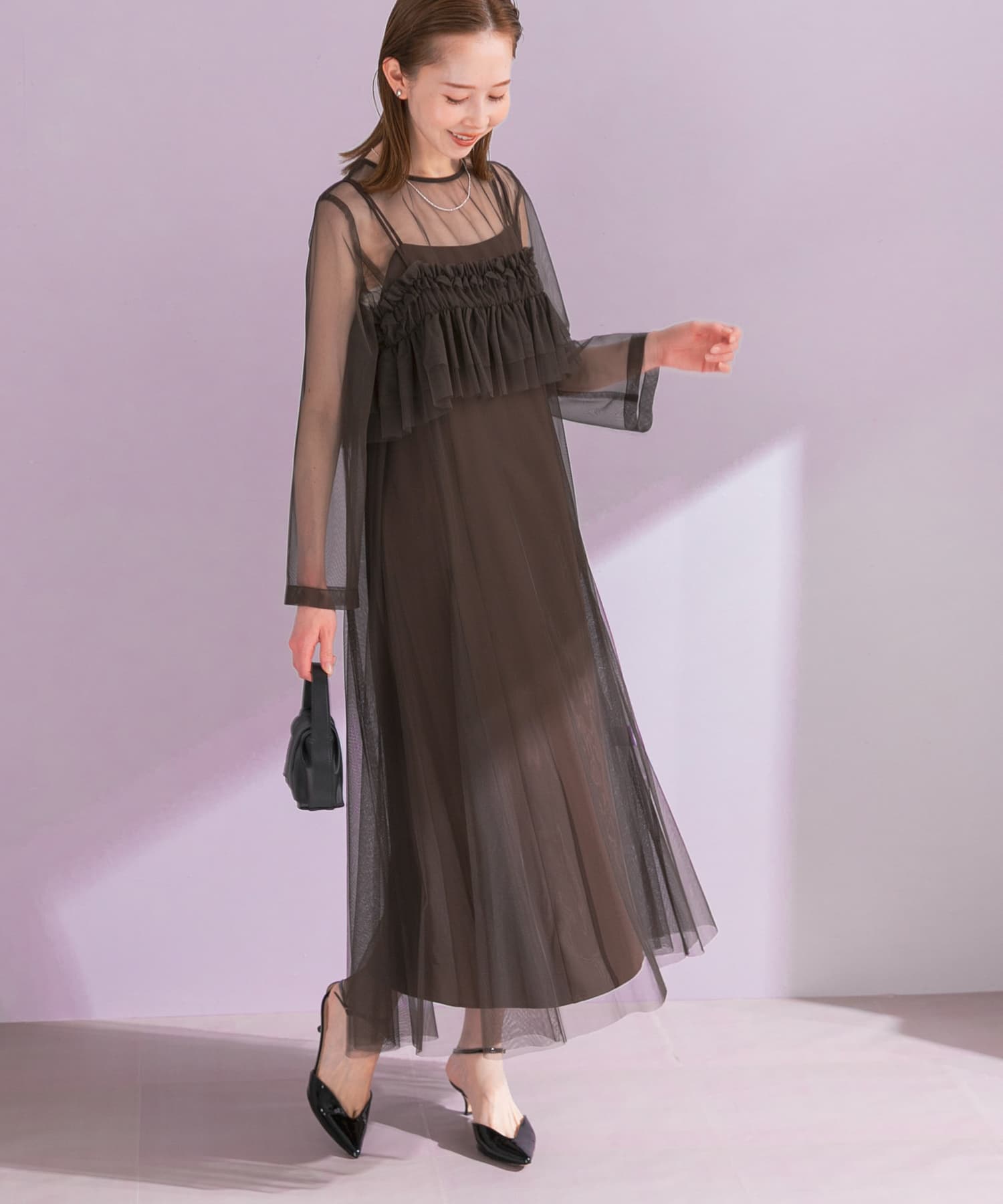 kaene 配色レースエプロンドレス(36 pink beige): ドレスライン｜URBAN