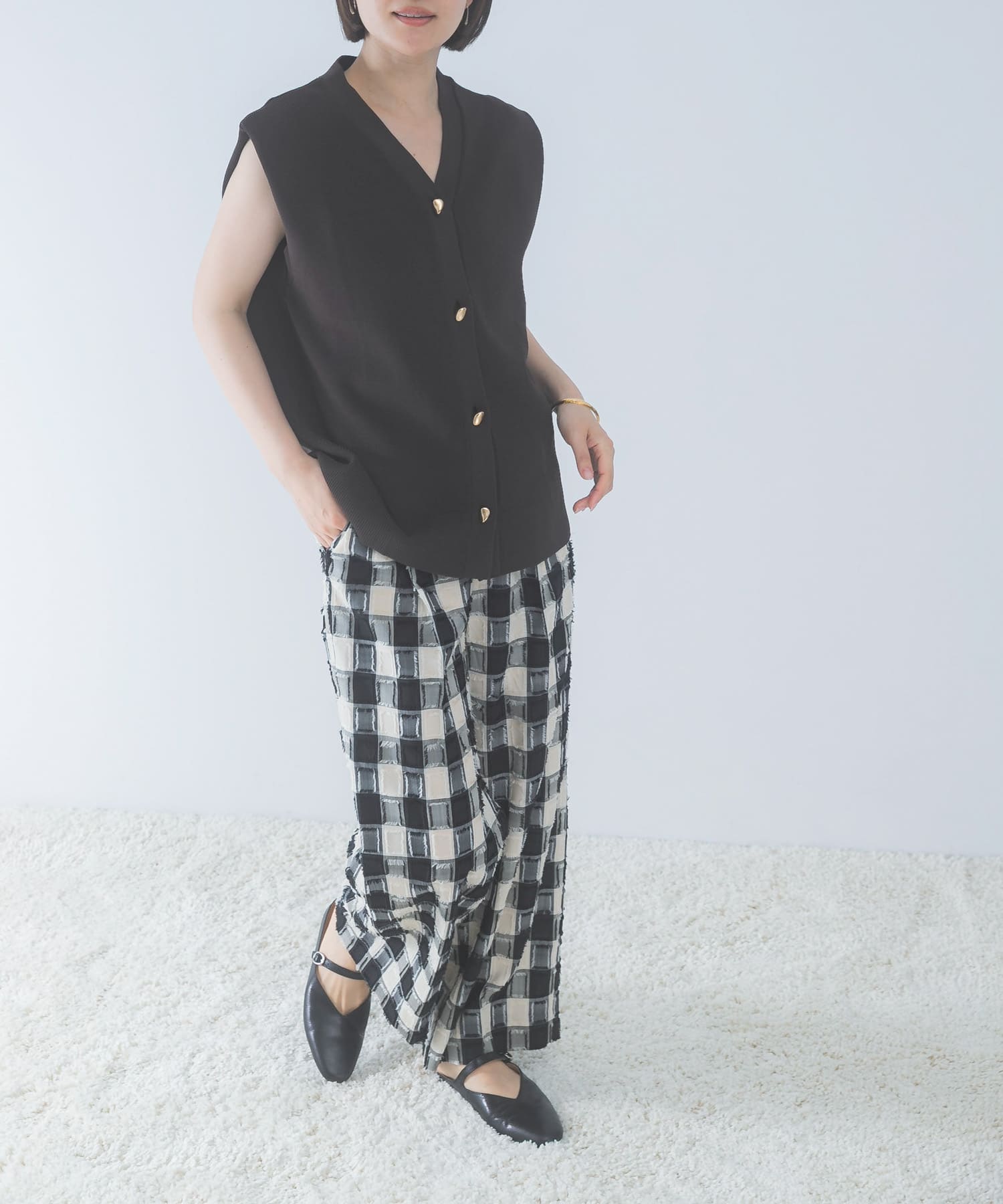 チェックジャガードストレートパンツ