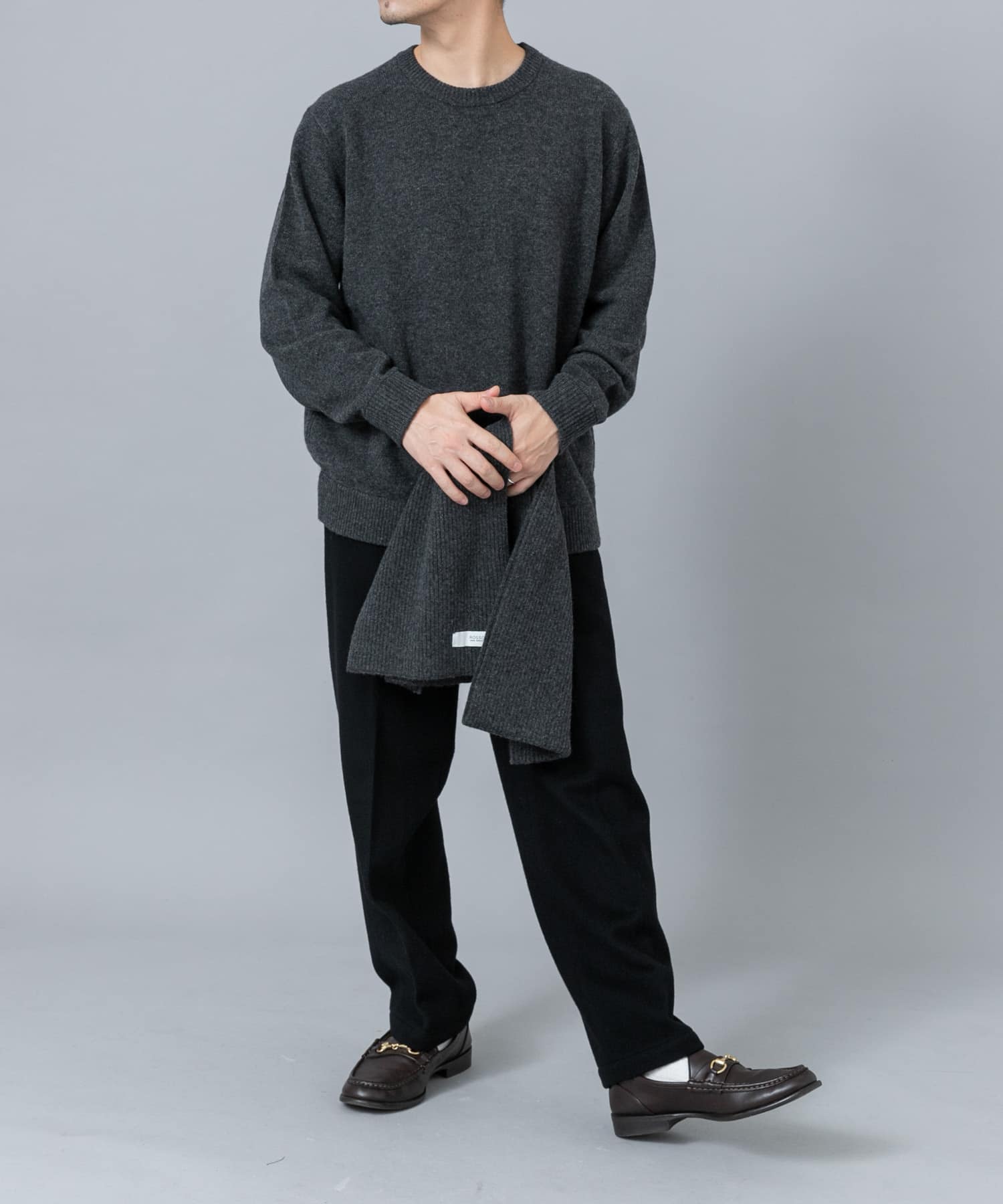 ウールカシミヤニット＋マフラーセット CHARCOAL S