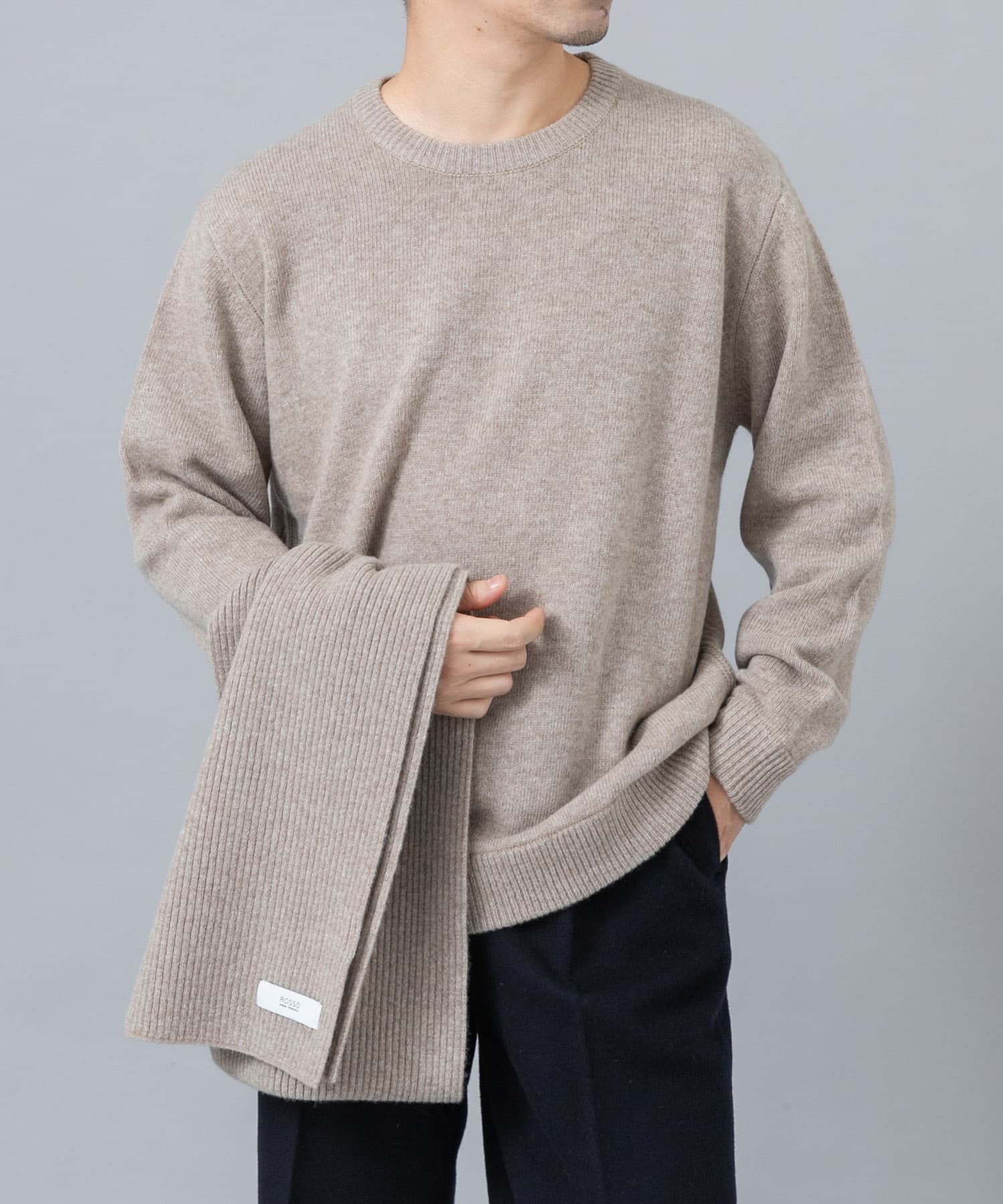 ウールカシミヤニット＋マフラーセット GREIGE S