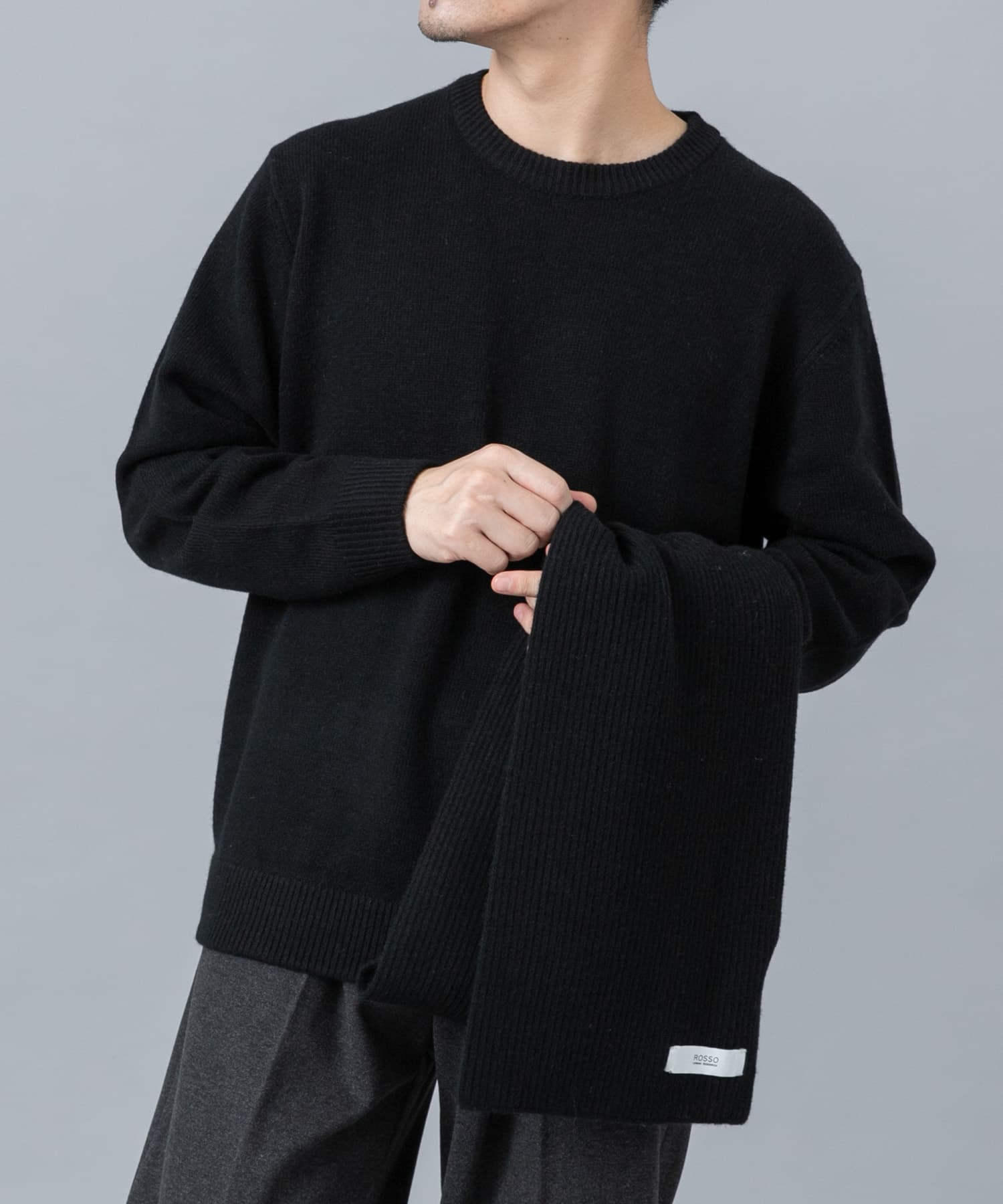 ウールカシミヤニット＋マフラーセット BLACK S