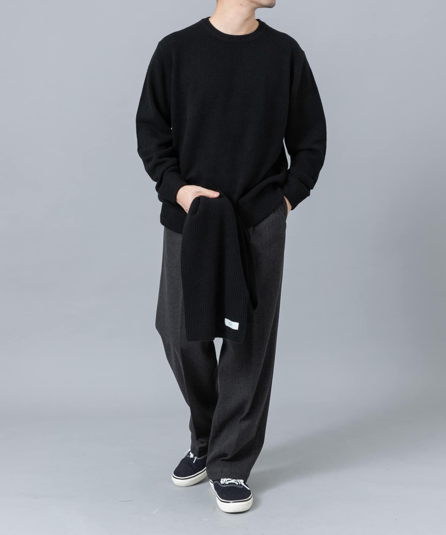 ウールカシミヤニット＋マフラーセット BLACK S