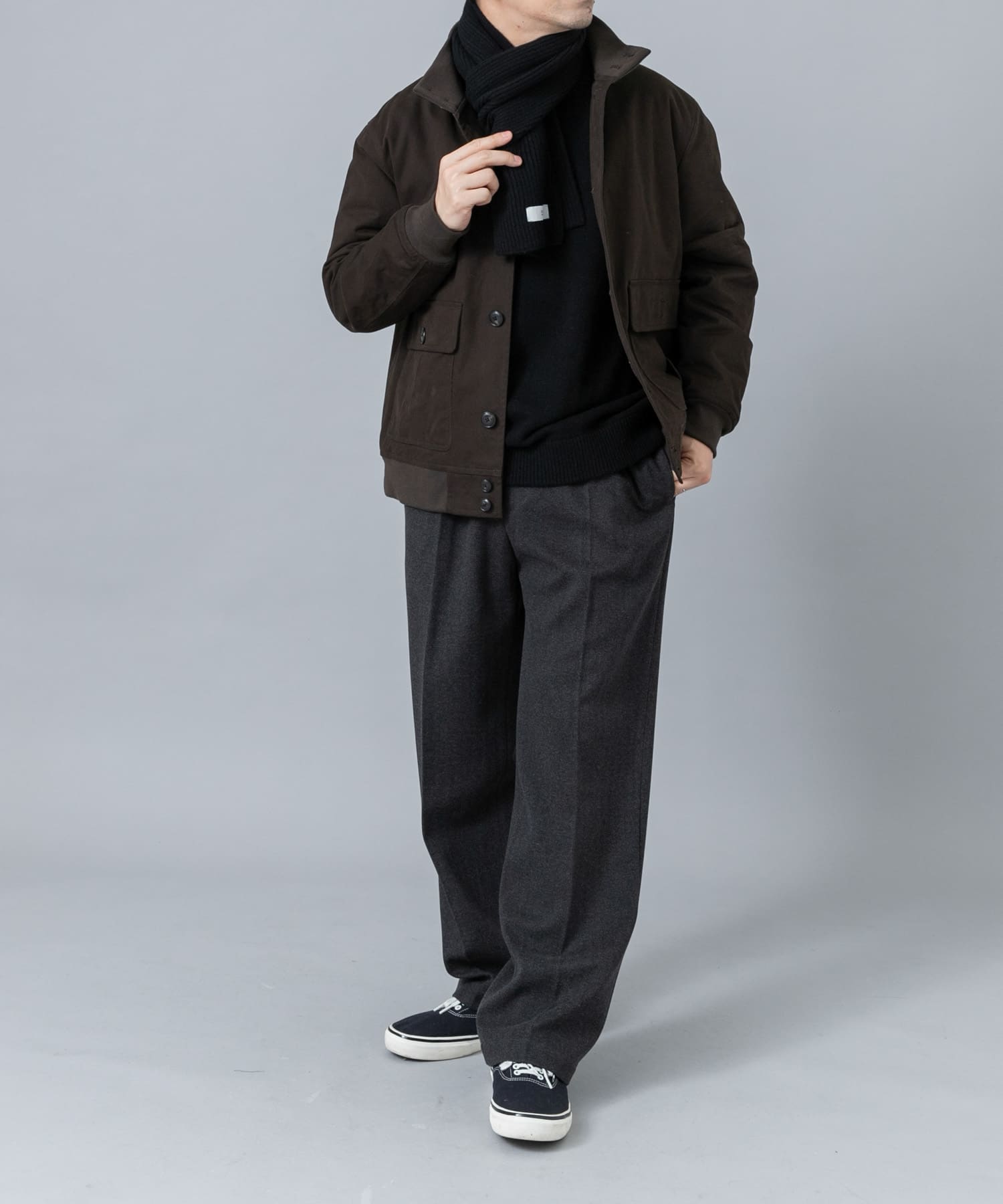 ウールカシミヤニット＋マフラーセット BLACK S
