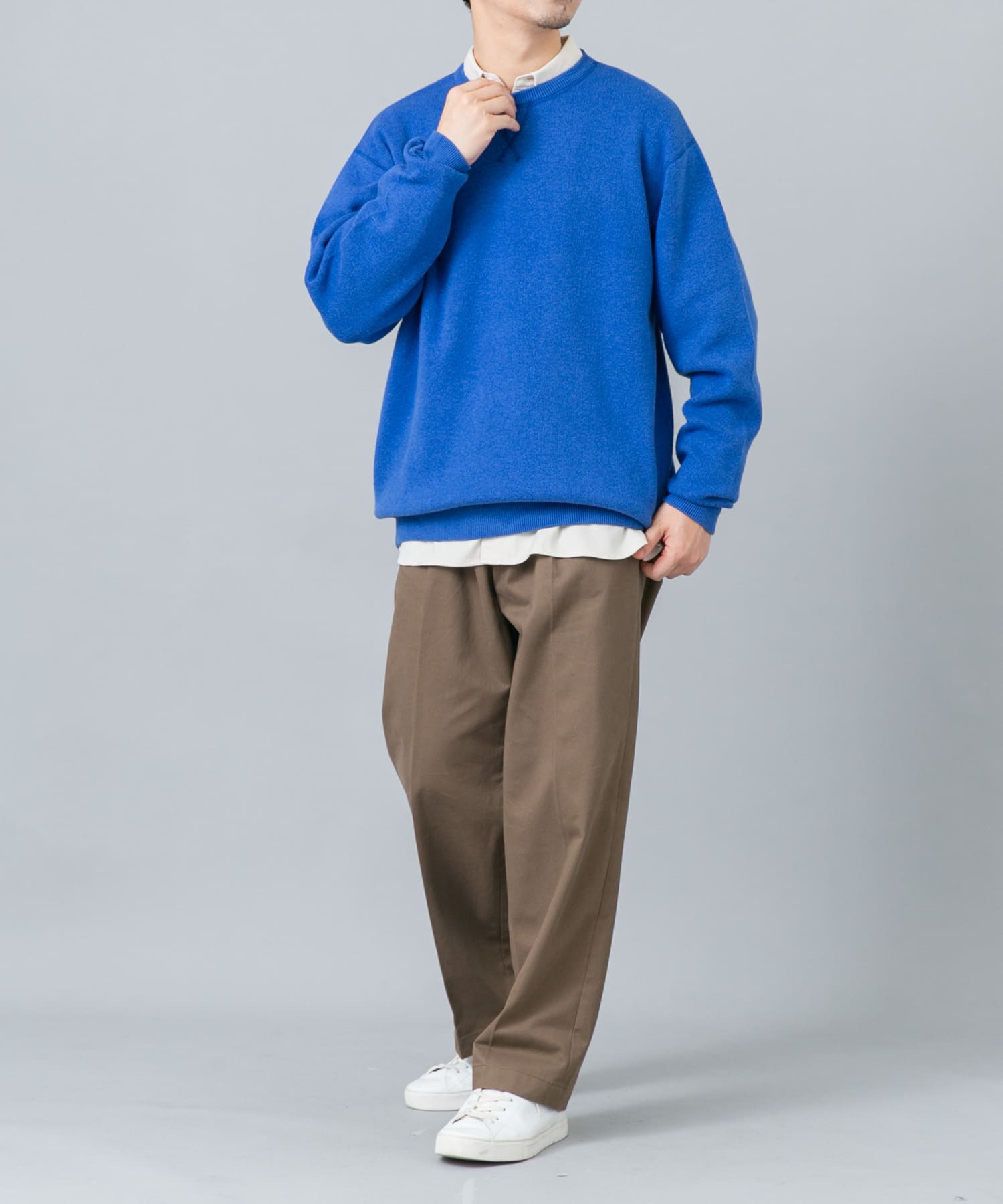 XLイズあり』コットンカシミヤニットスウェット(M BLUE): トップス