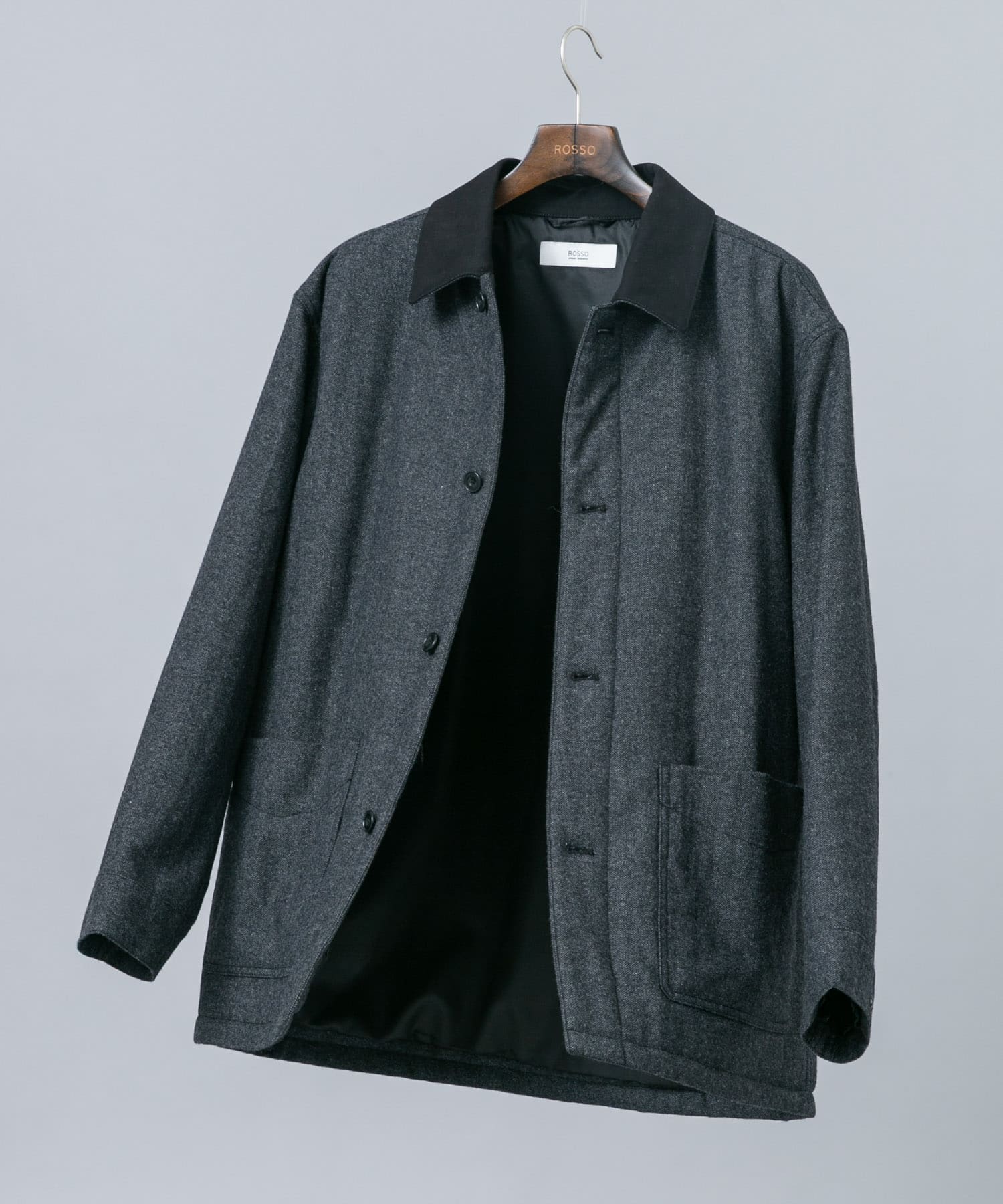 『セットアップ対応』ウールツィード中綿ハーフコート CHARCOAL M