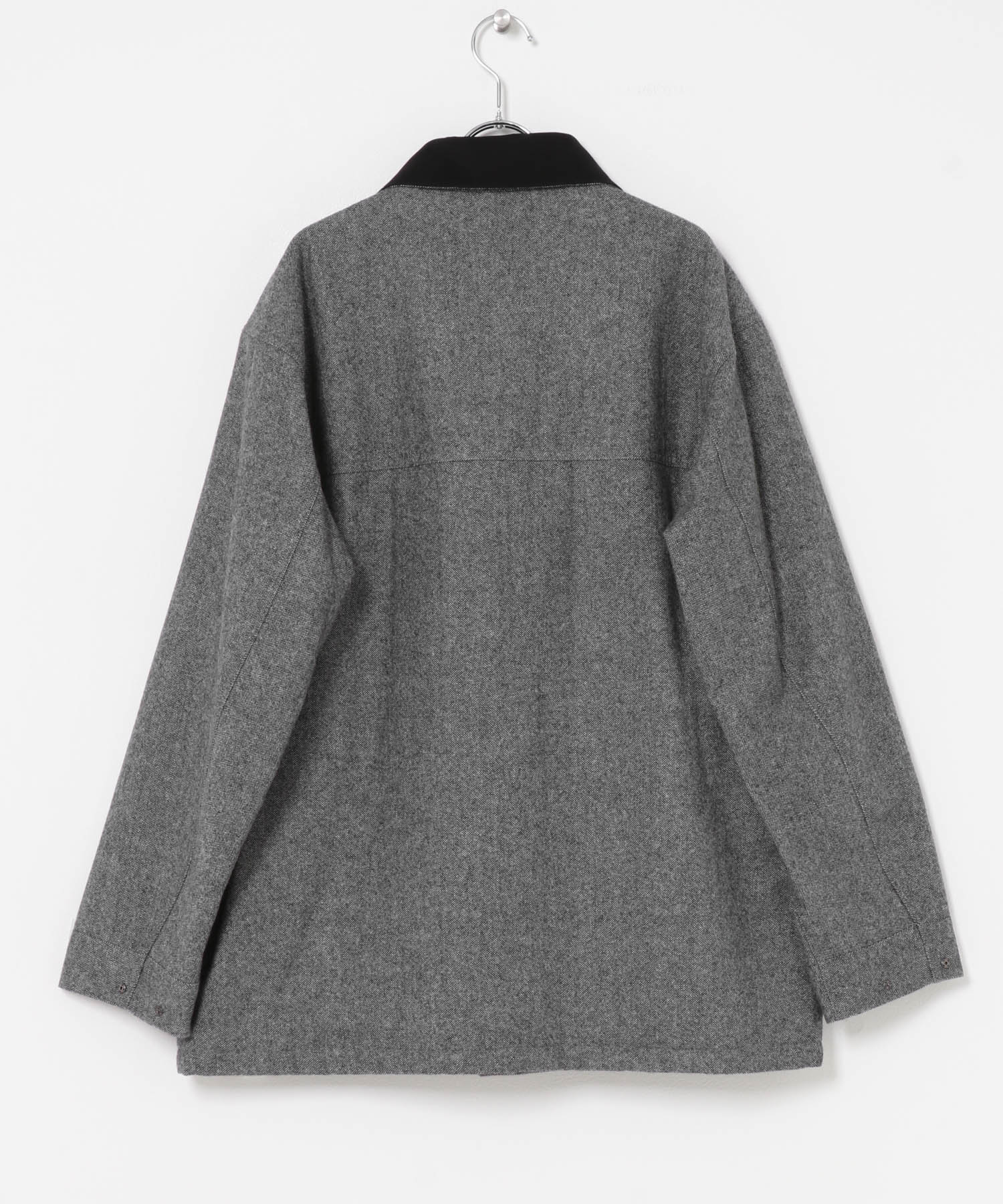 『セットアップ対応』ウールツィード中綿ハーフコート CHARCOAL M