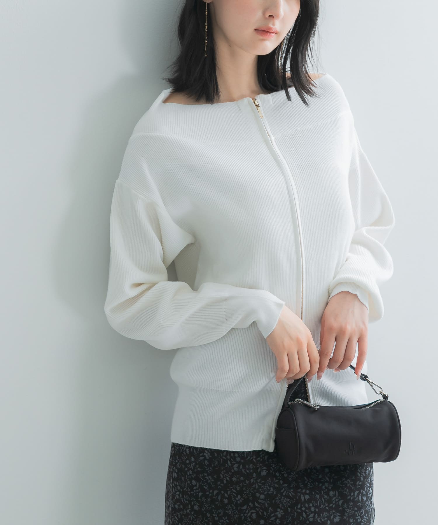 ウール混2WAYネックジップニット(Free OFF WHITE): トップス｜URBAN