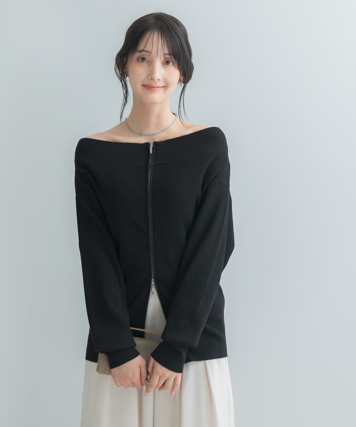ウール混2WAYネックジップニット(Free OFF WHITE): トップス｜URBAN