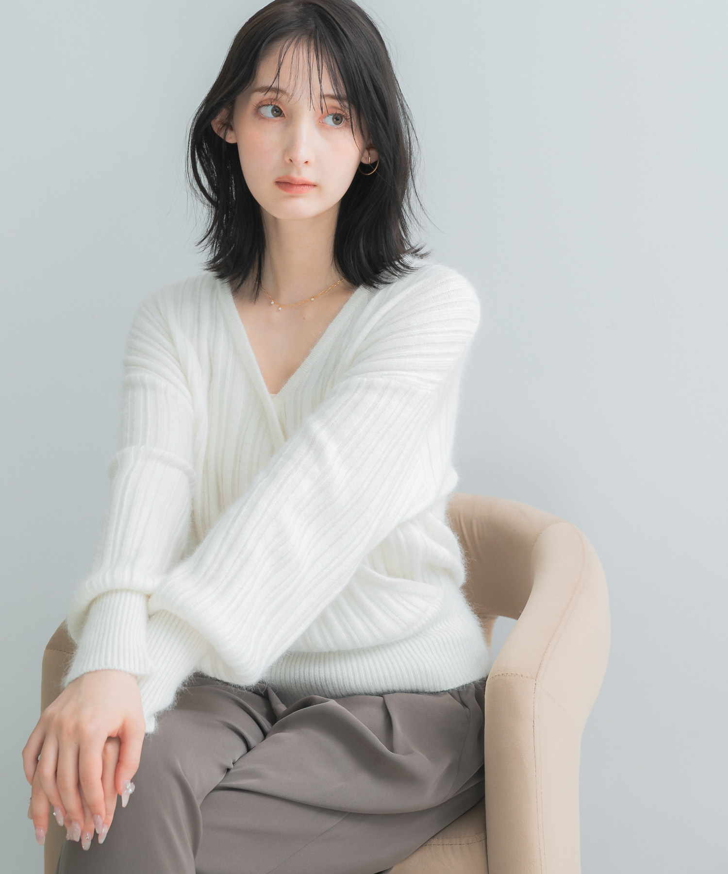 『一部WEB限定カラー』ランダムリブカシュクールニット