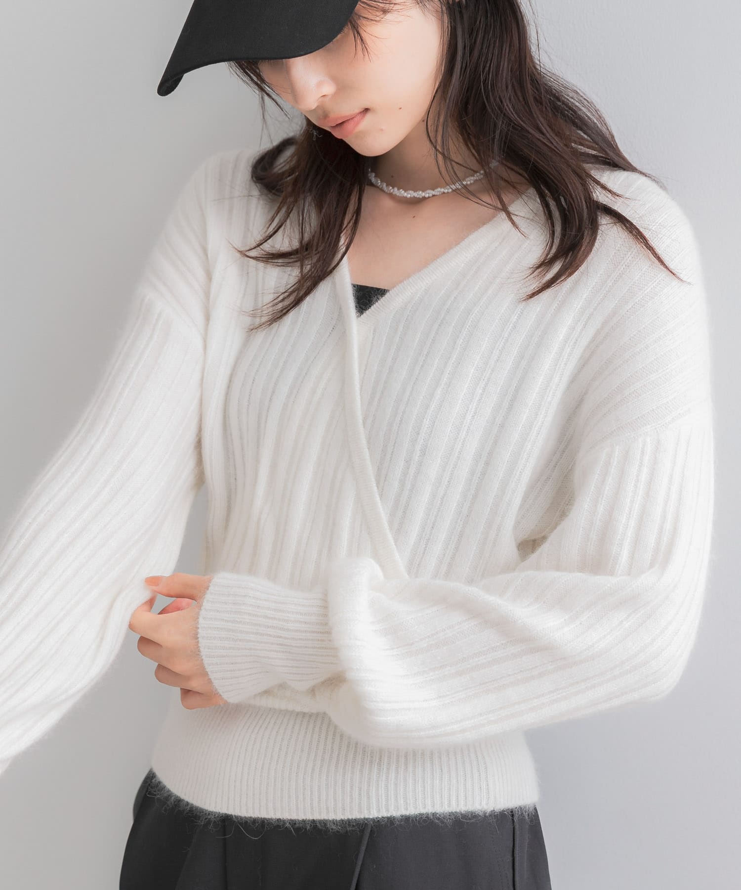 『WEB/一部店舗限定』ランダムリブカシュクールニット