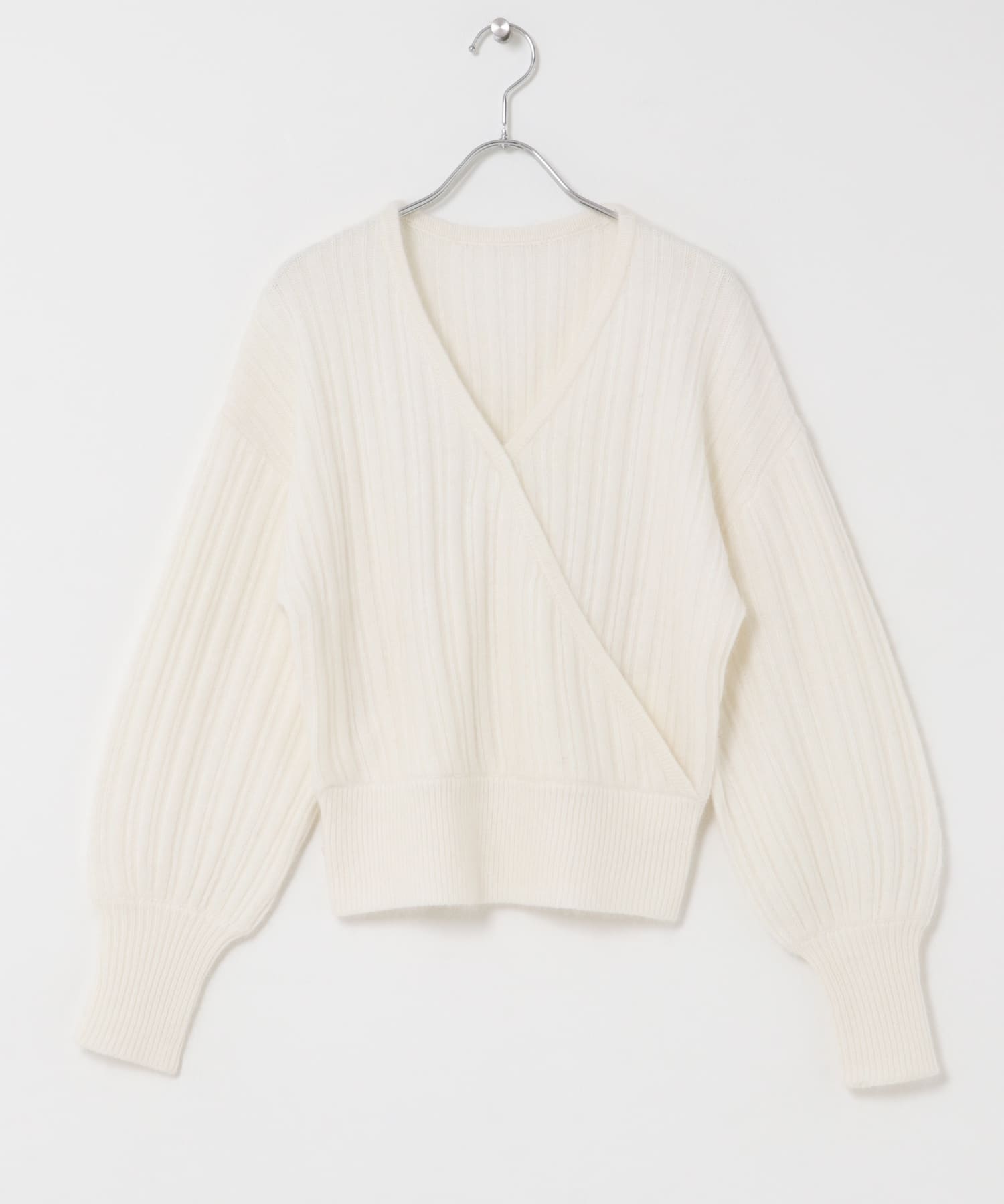 『一部WEB限定カラー』ランダムリブカシュクールニット OFF WHITE Free