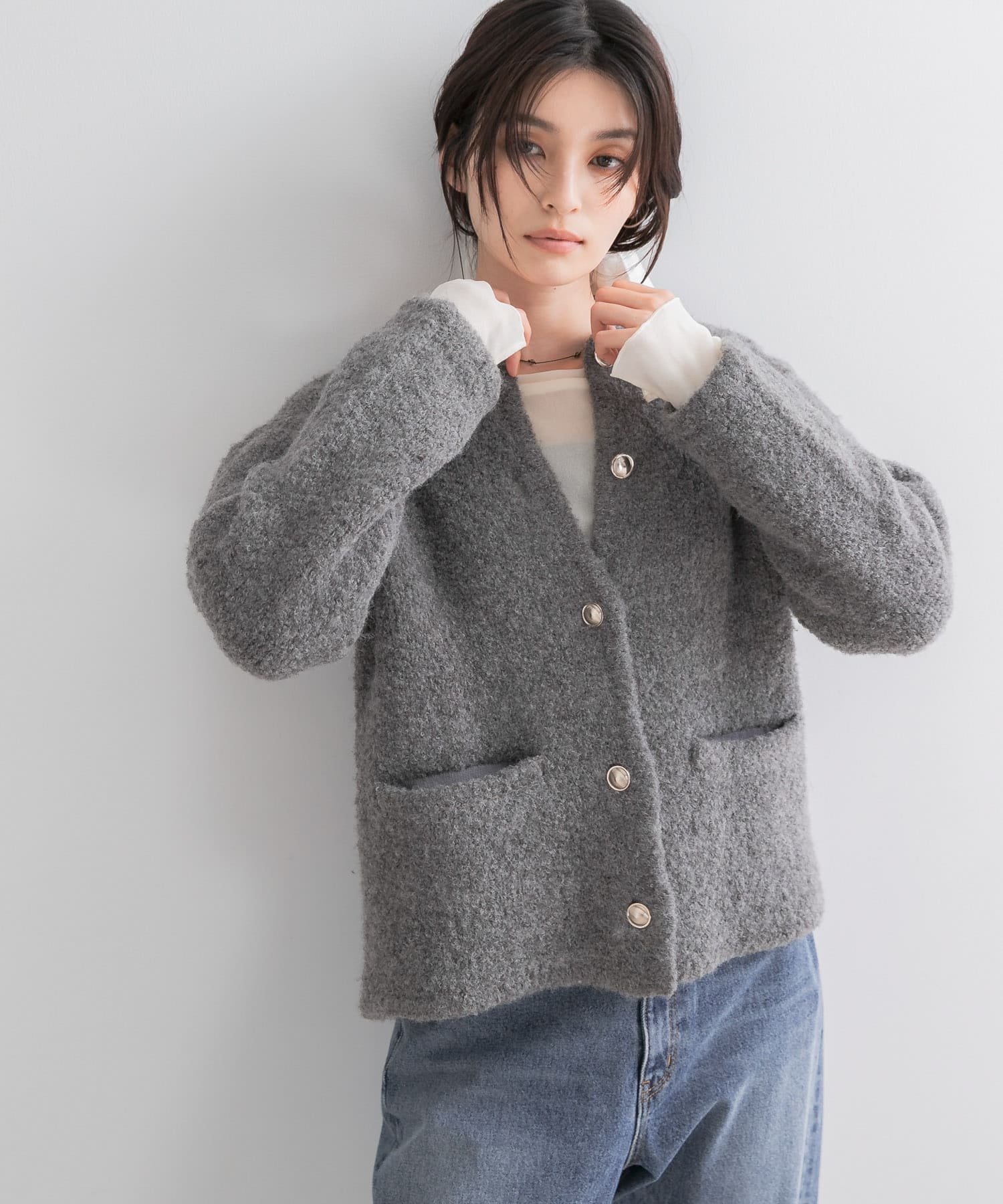 『WEB/一部店舗限定』ウール混ブークレニットジャケット