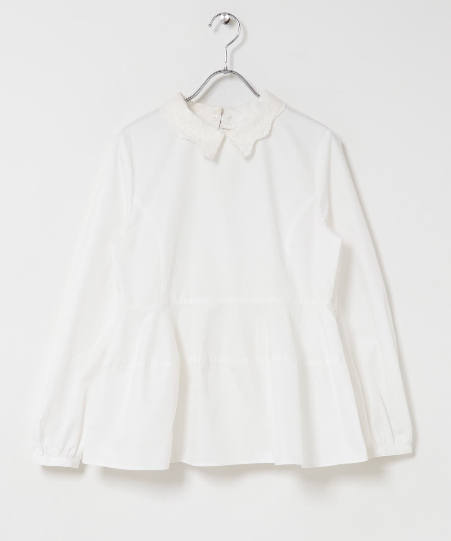レース襟付きペプラムフォルムブラウス WHITE Free