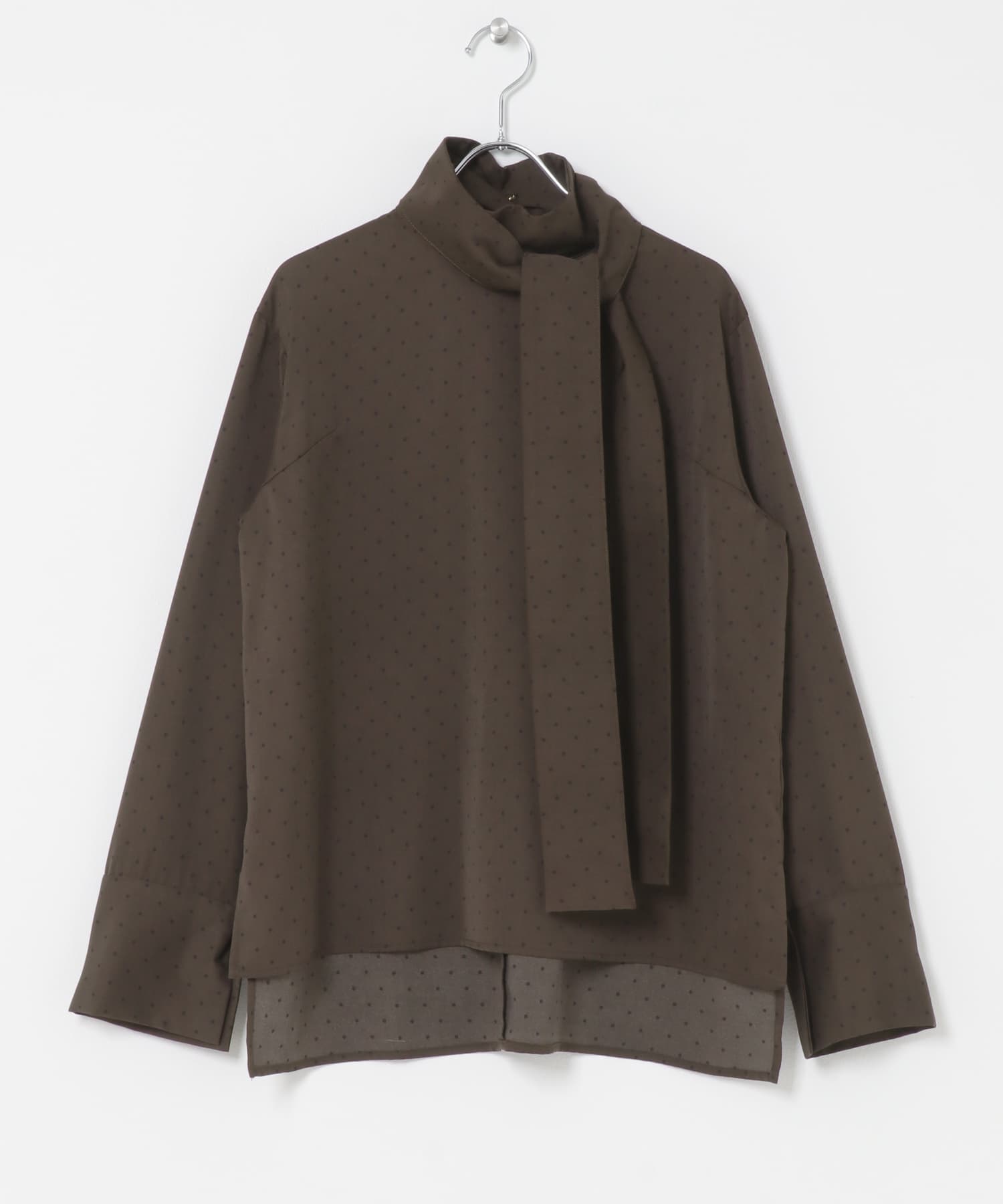 ポルカドットタイブラウス BROWN Free
